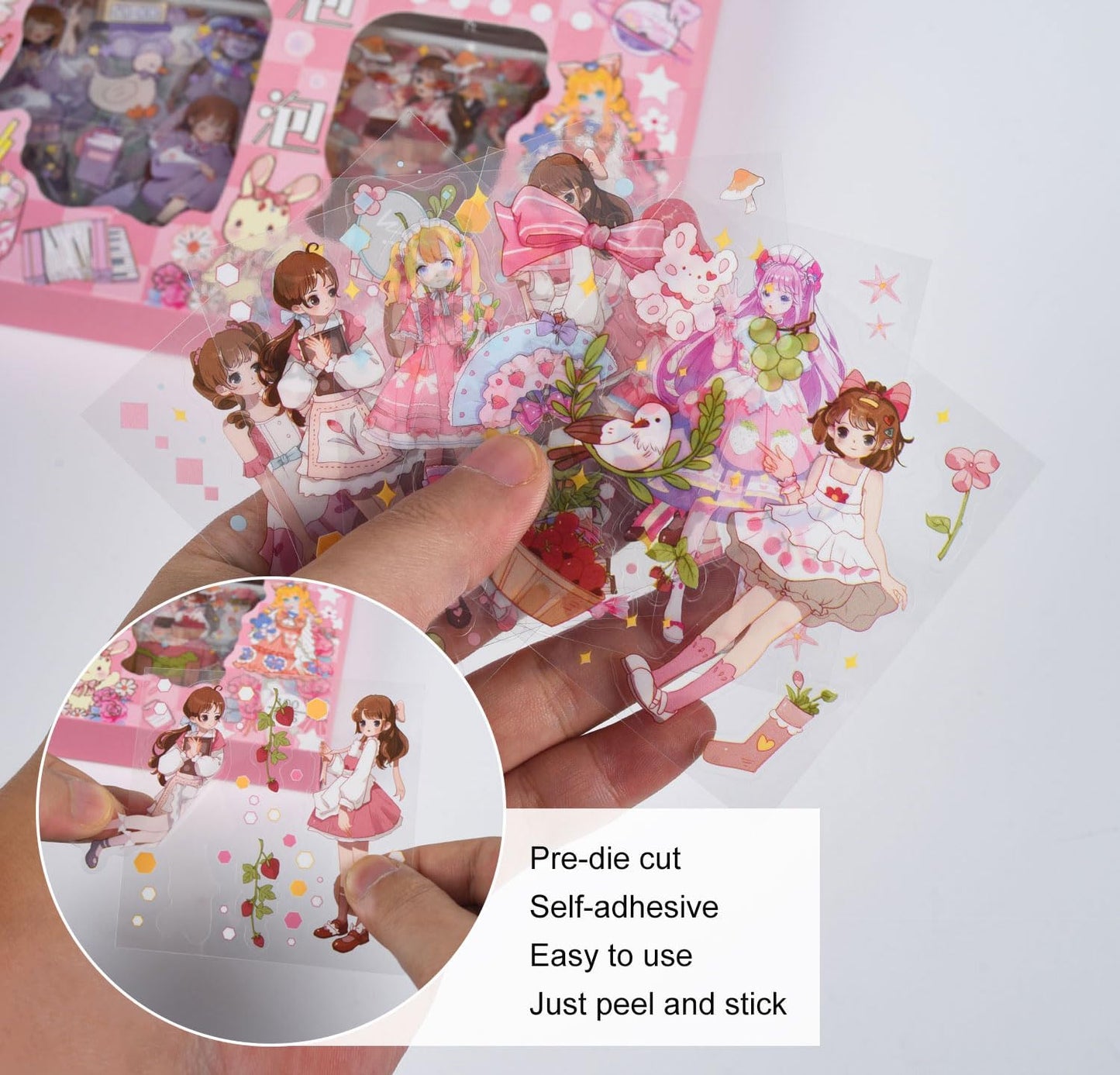 EAMOTOL 100 Sheets Kawaii Girls Stickers Kit for Journaling - Cute Sweet Cartoon PET Transparent Collage Scrapbooking Supplies Sticker Decal for Junk Journals Handbook Laptop Cards DIY Arts Crafts