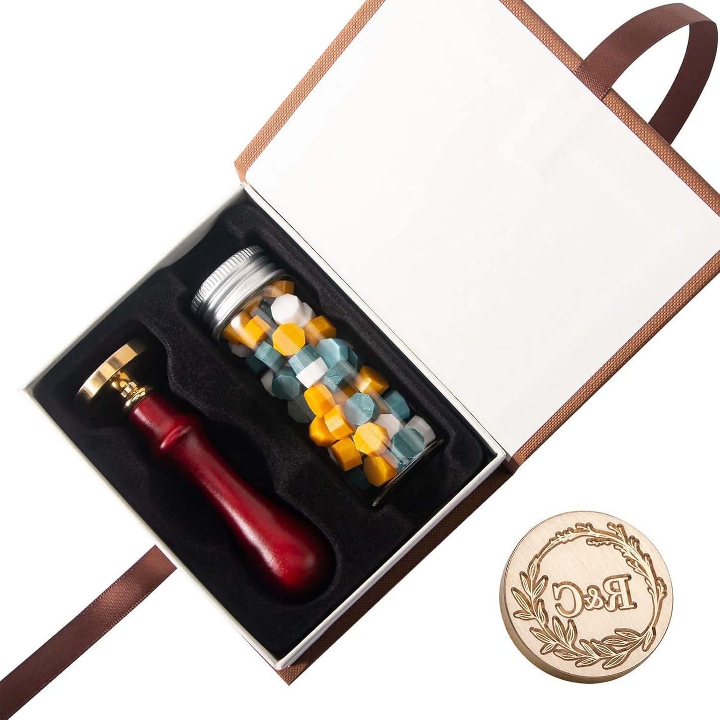 STAMTECH Custom Wax Seal Stamp - Wax Seal Stamp Kit with Gift Box Custom Wax Stamp Create Your Own Seals Great for Crafting Envelopes Gift Wrap Wedding Party Invitation and Decoration(1.18" Stamp)