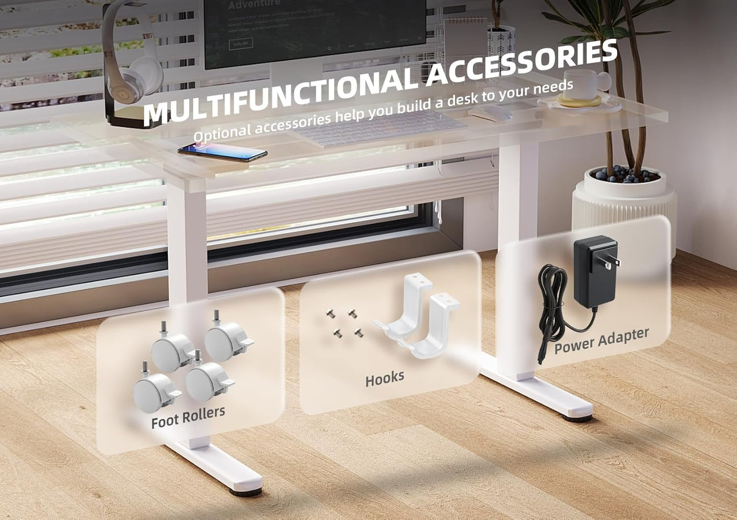 Claiks Dual Motor Standing Desk Frame, Electric Stand Up Desk Legs Frame Workstation Up to 63",T-Shaped Adjustable Standing Computer Desk for Home and Office, (White Frame only)