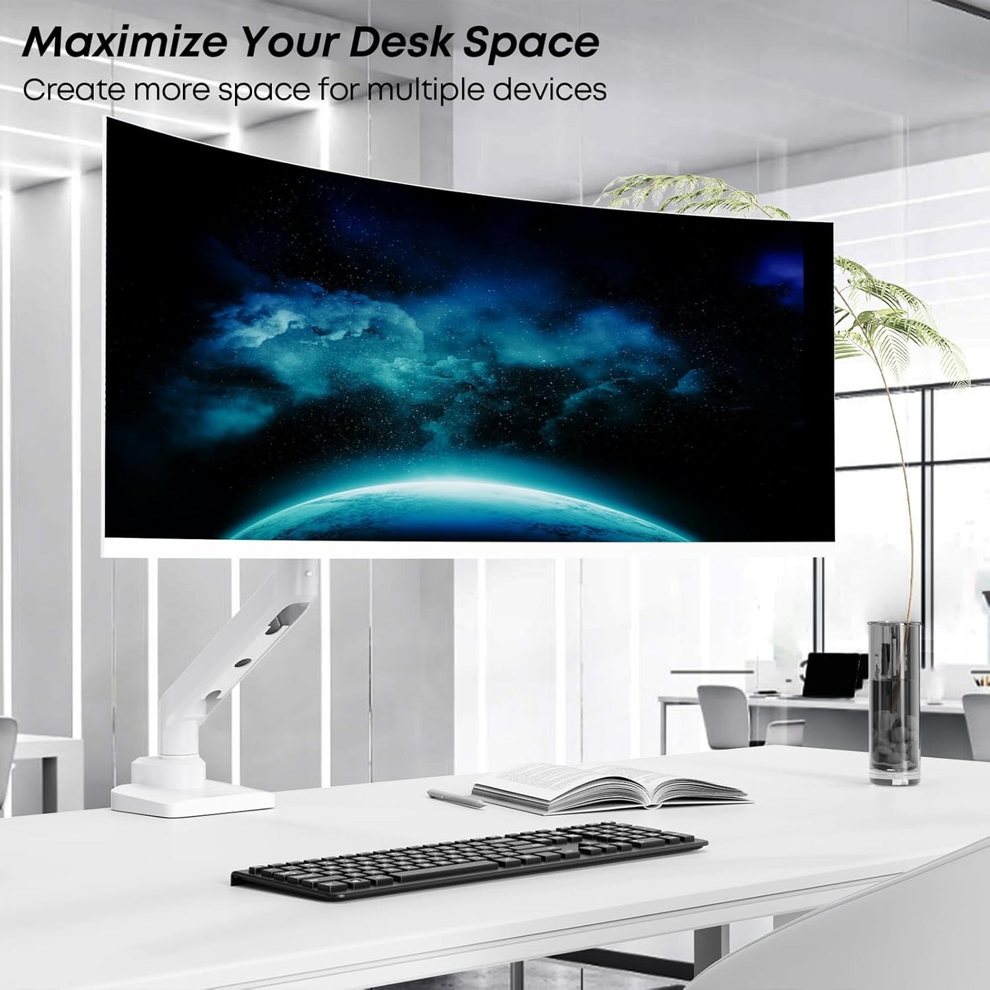 Premium Heavy Duty Monitor Arm for 17 to 49 inch Screens up to 44lbs, Fully Adjustable Ultrawide Single Clamp-on Desk Mount Stand, VESA 75x75/100x100mm (White)