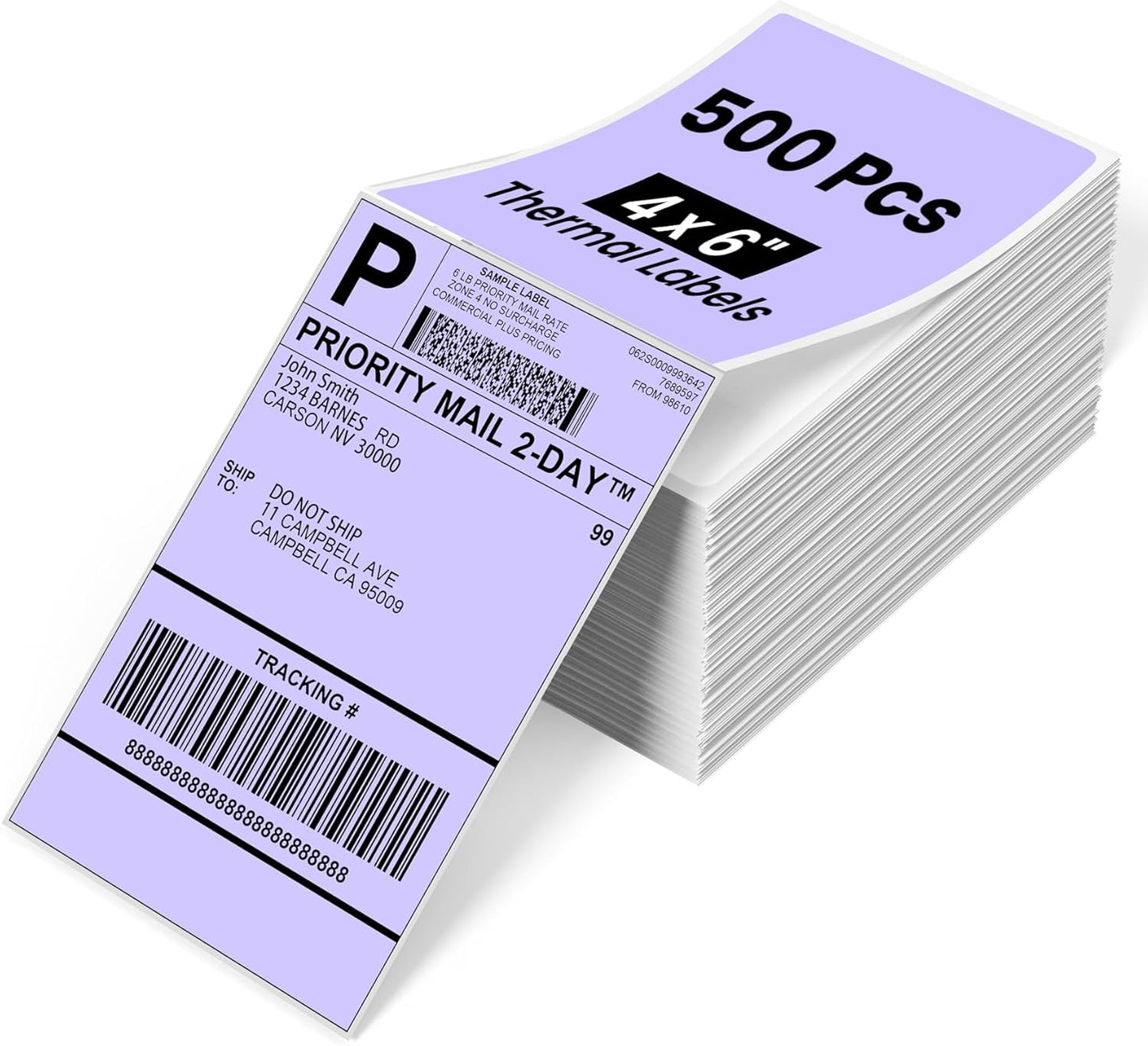 Phomemo 4x6 Thermal Labels for Shipping Label Printer - 500PCS Purple Mailing Labels - 4x6 Direct Thermal Labels Fanfold Compatible with Rollo,MUNBYN,iDPRT,JADENS,POLONO - Water/Oilproof - NO BPA/BPS