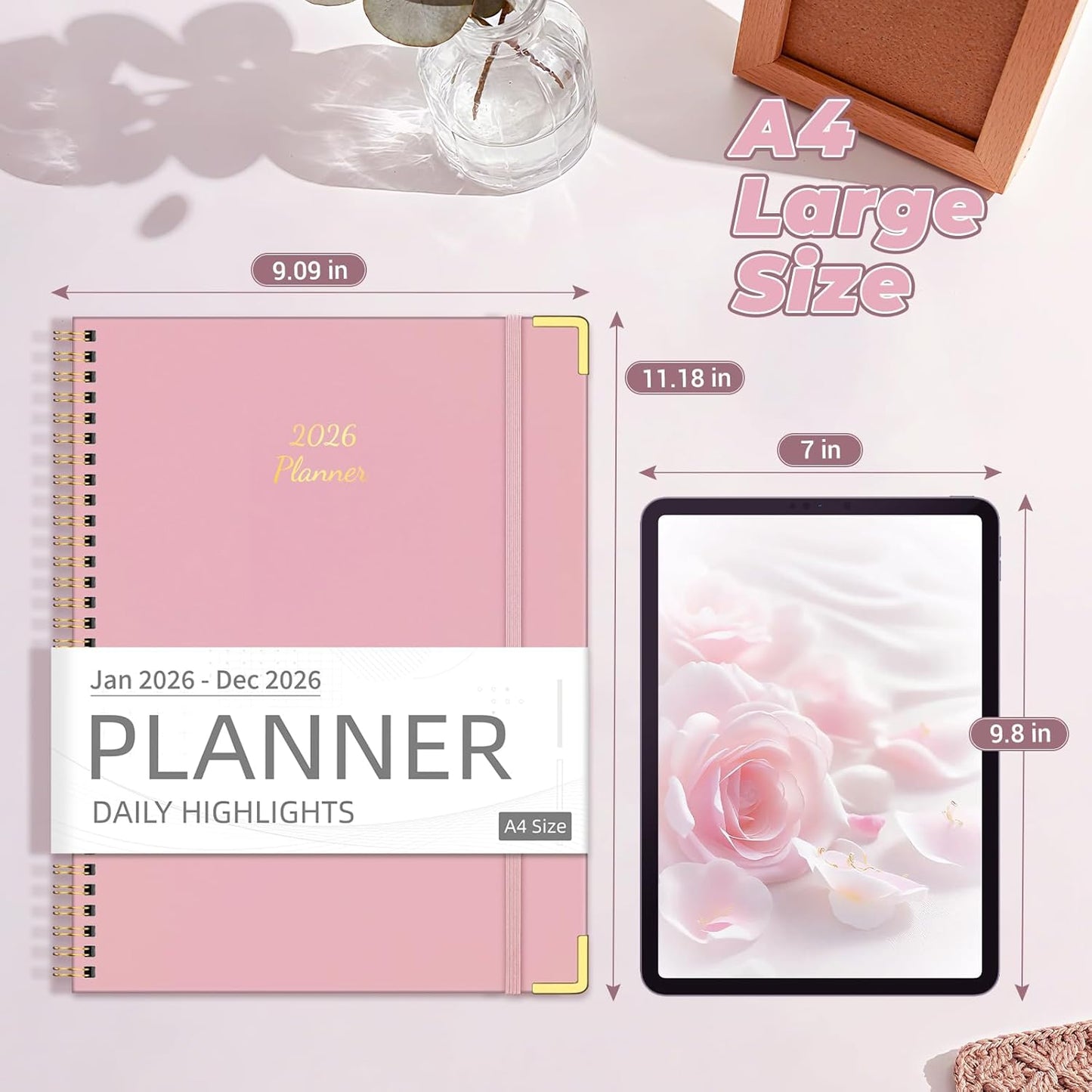 Academic Planner 2026 (8.5" x 11") - Weekly & Monthly Planner (Jan. 2026 - Dec. 2026), Column View Calendar Organizers, Hardcover Agenda Book with Tabs for Office & School, Pink