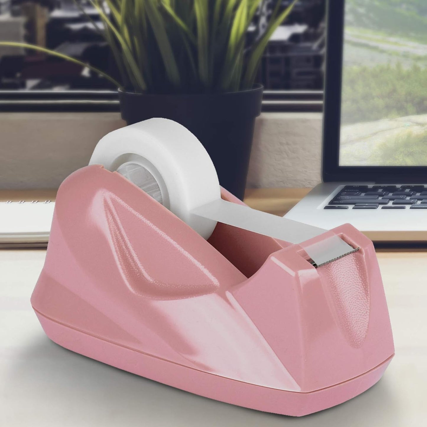 Acrimet Premium Desktop Tape Dispenser, Plastic, Non-Skid Base (Heavy Duty) (Pink Color)