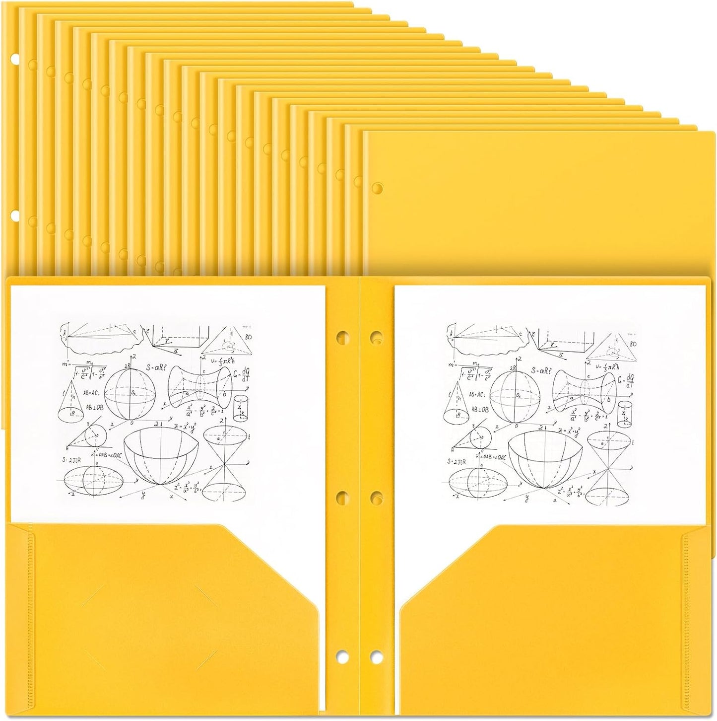 Yeaqee 100 Pcs Plastic Folders with Pockets Bulk 3 Hole Punched 2 Pocket File Folders for 3 Ring Binder Divider Folder for Notebooks, Durable Poly for Office Home (Yellow)