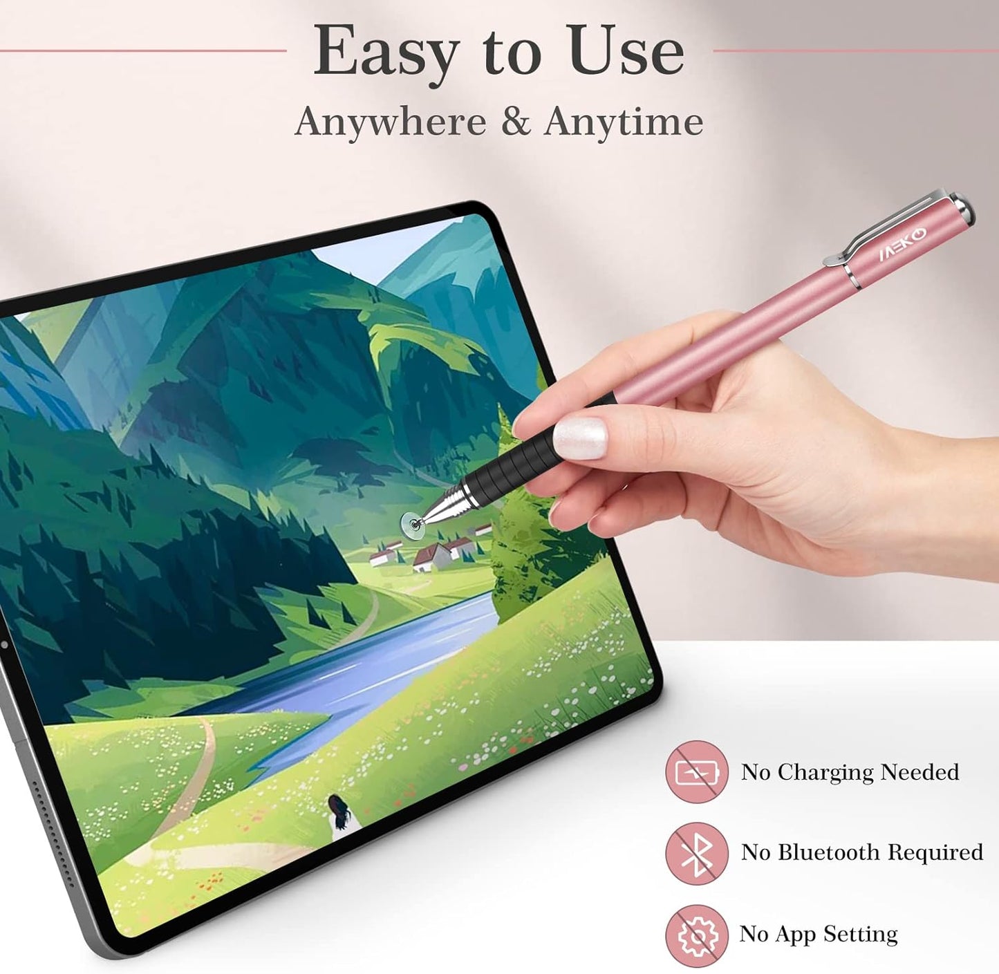 MEKO Stylus Pens for Touch Screens, 2 in 1 Universal Disc Stylus Pens for iPhone, iPad and All Capacitive Cell Phones, Tablets, Laptops Bundle with 6 Replacement Tips - (2 Pcs, White/Rose Gold)