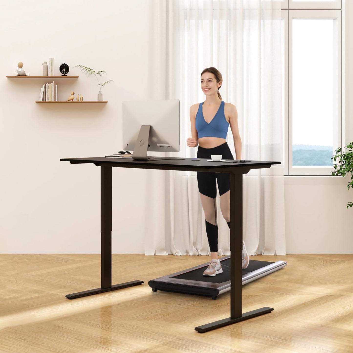 FLEXISPOT E3 Dual Motor Electric Standing Desk 48x30 Inch Whole-Piece Board Height Adjustable Desk Electric Sit Stand Desk (Black Frame + Black Desktop, 2 Packages)