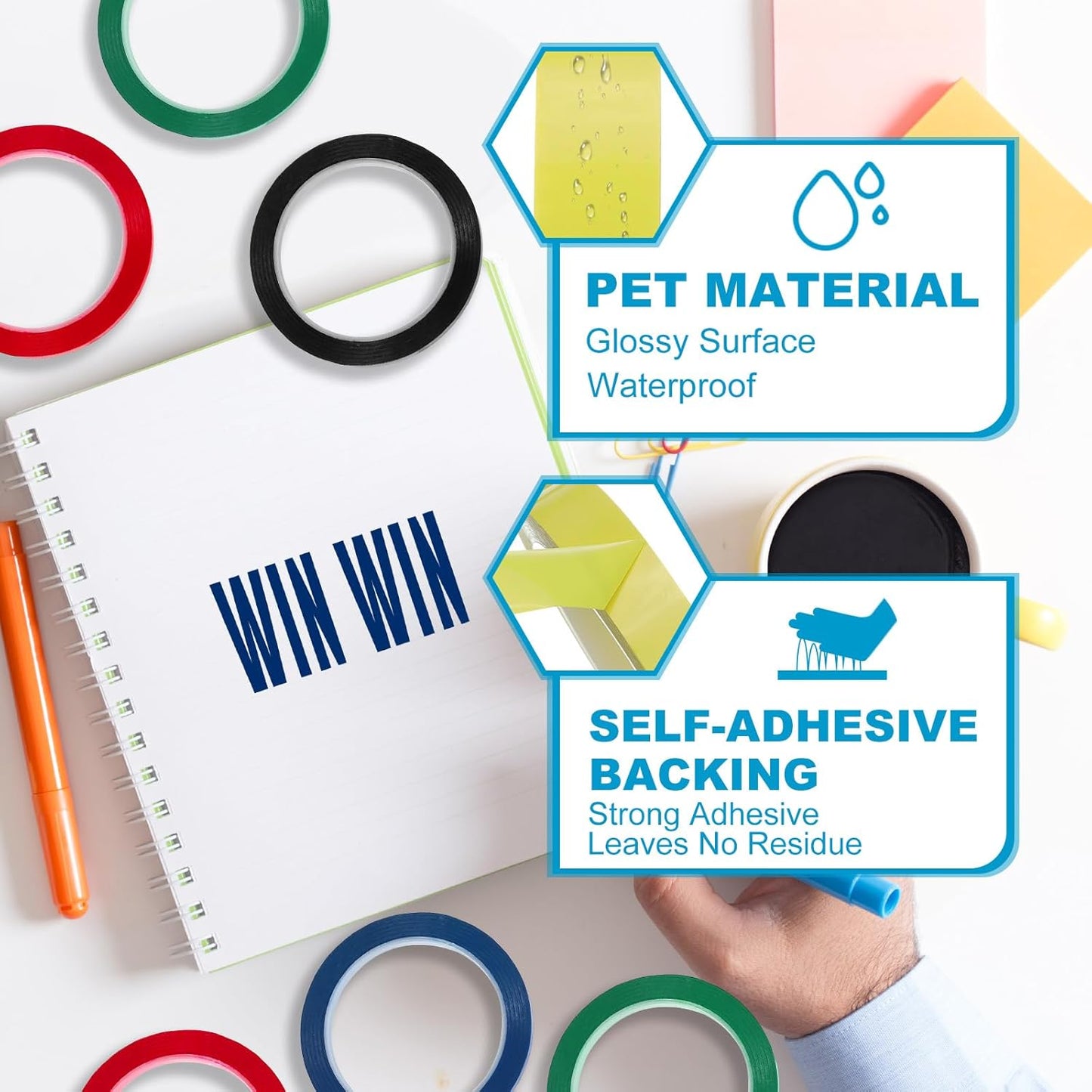 MECCANIXITY Whiteboard Tape 1/4" x 72 Yard Pinstripe Graphic Chart Line Grid Marking Tapes for Classroom Office Dry Erase Board Art, Light Yellow, Pack of 5