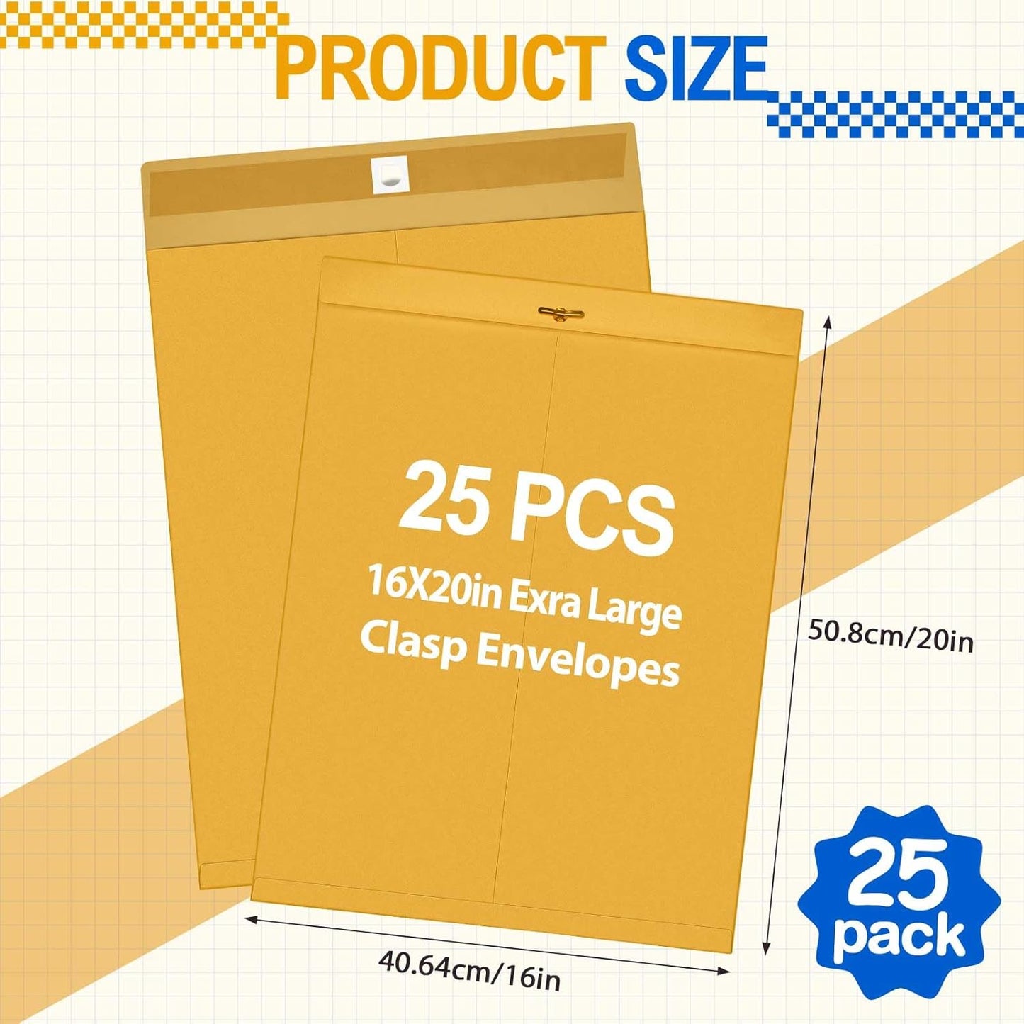 25 Pcs Clasp Envelope 16 x 20 Inch Large Manilla Envelopes with Clasp Closure for Mailing Thick Documents Home, Business, Legal or School Office Storing (Golden)