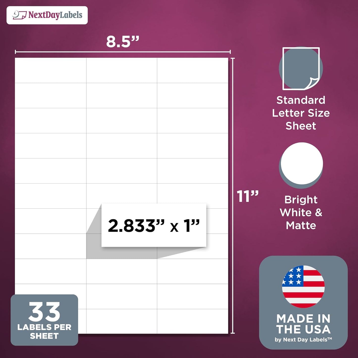 NextDayLabels - 2.83" x 1" Rectangular Sticker Labels for Printer - White Laser/Inkjet Printer Labels Return Address Labels Shipping Label Stickers (50 Sheets, 33 Per Sheet, 1650 Labels)