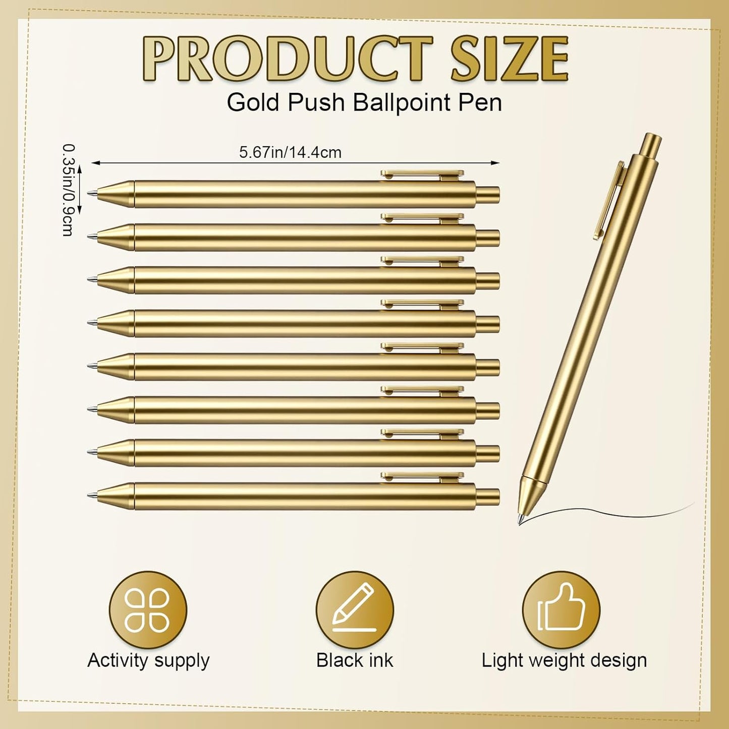 30 Pcs Gold Metallic Slim Ballpoint Pens Bulk Retractable Black Ink Medium Point (0.5mm) Smooth Writing Pens for Wedding Bridal Shower Business Office Students Teachers