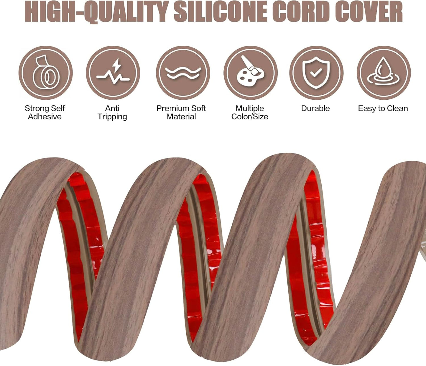 Floor Cord Cover Self Adhesive Cord Hider,20FT Cable Management, Extension Strip Protector for Wires, Prevent Cable Trips for Offices, Gyms, Exhibitions Cavity:0.39"(W) x 0.27"(H) Wood Walnut