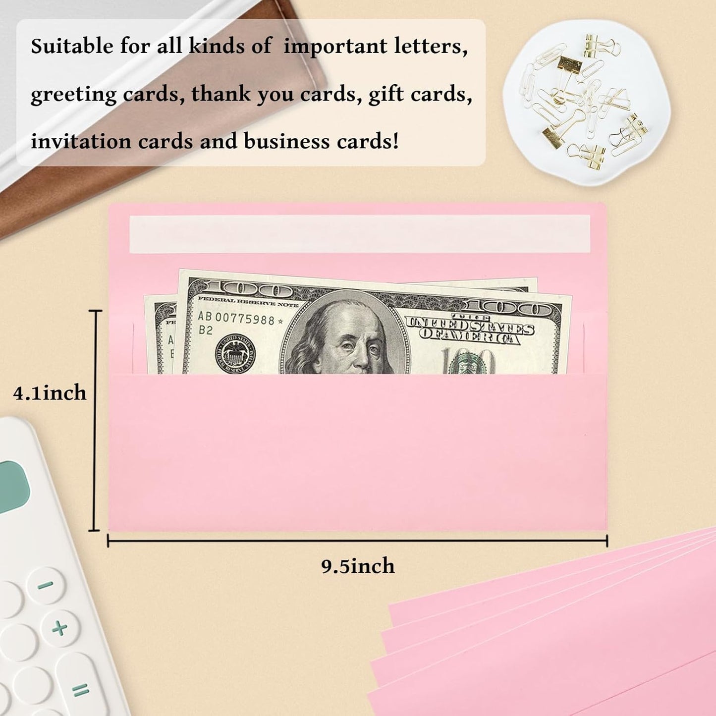 200 Pack #10 Business Envelopes, Pink Standard Envelopes Self Seal, Letter Size Business Mailing Envelopes for Checks Letters Invoices Statements Birthday Graduation Wedding, 4 1/8 x 9 1/2 Inch