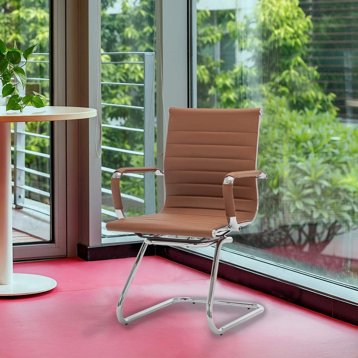 Office Desk Chair Set of 6,No Wheels PU Leather Computer Chairs Mid Back Guest Chairs with Seld Base for School/Reception/Conference/Waiting Room,Cafe