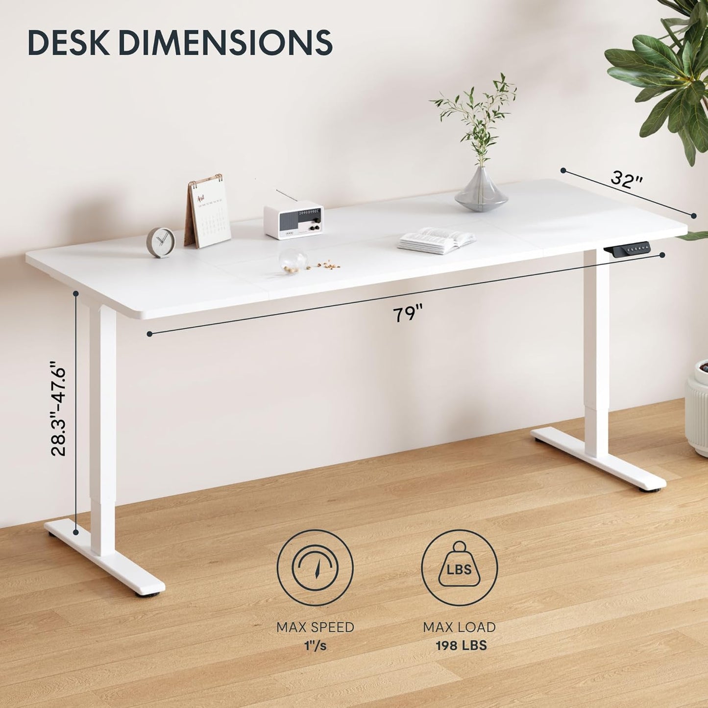 FLEXISPOT 79 x 32 Inch Dual Motor Standing Desk, Computer Desk with Memory Controller, Home Office Desk with Splice Board (White Frame + 79" White Desktop, 2 Packages)