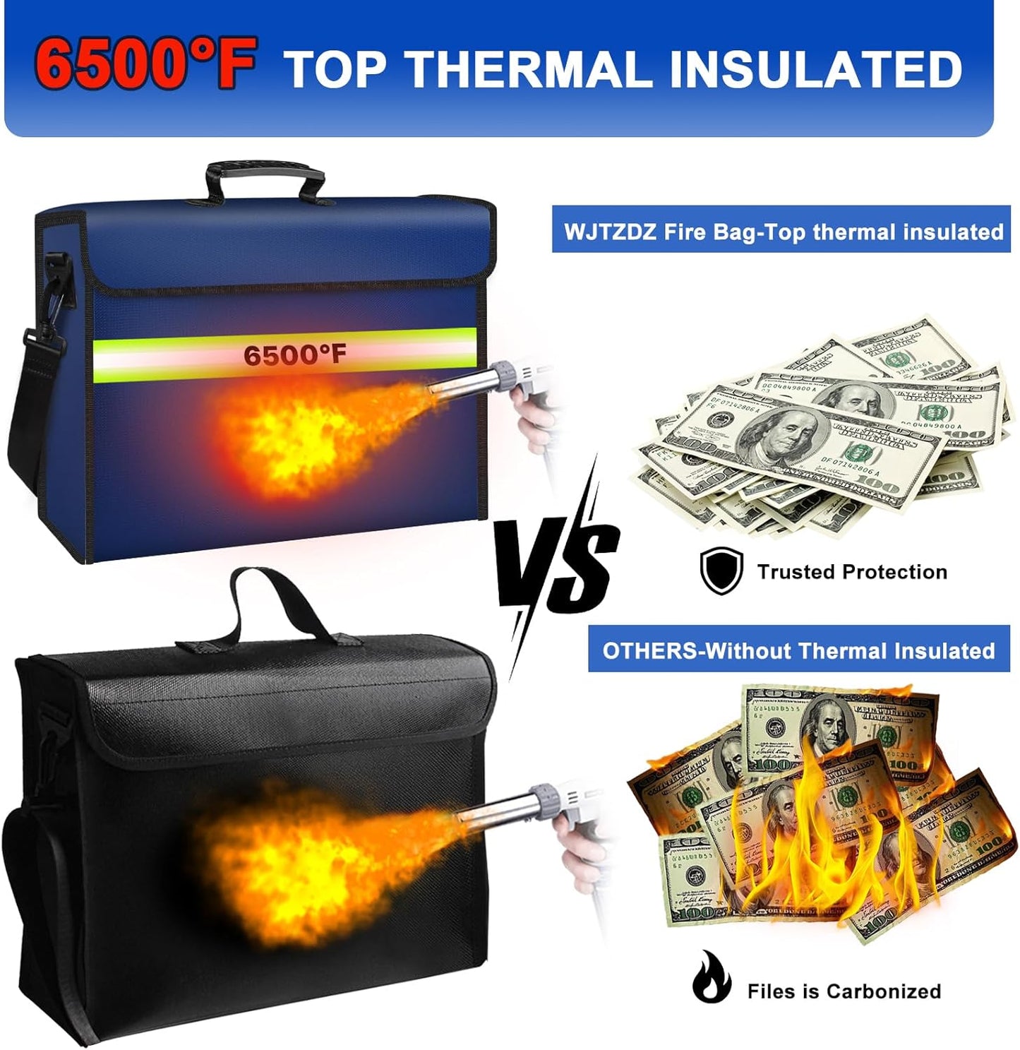 6500°F Large Fireproof Document Organizer with Lock,Upgraded 10 Layers Heat Insulated＆Waterproof Zipper,Removable Folder Layers/Wallet,Portable Home Travel Storage for Documents(16.5x12.4x5.5 inches)