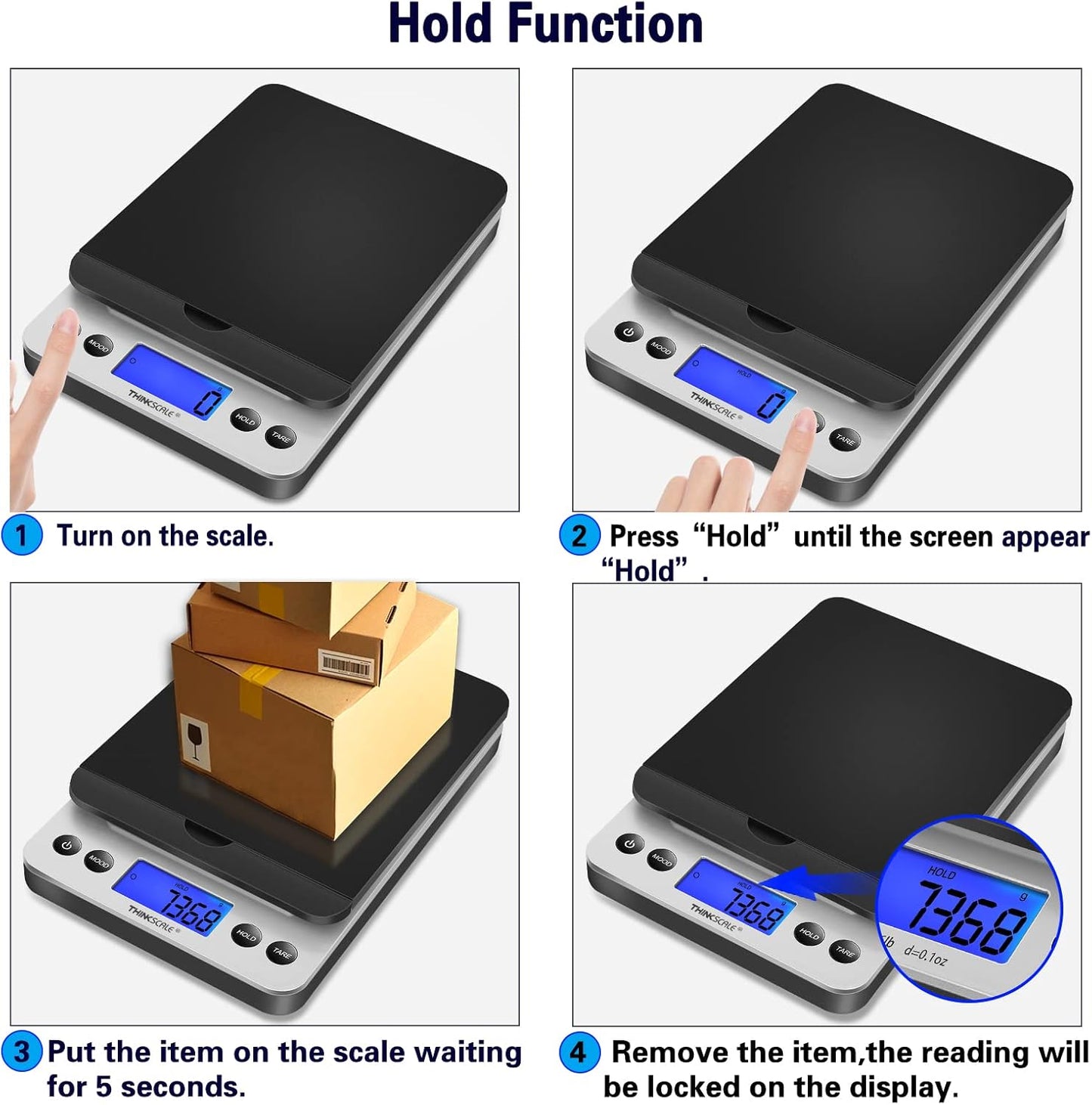 THINKSCALE Shipping Scale, 86lb Postal Scale with Hold and Tear Function, 5 Units, Auto-Off, Postage Scale for Packages Mailing Small Business, AC Adapter & Battery Included