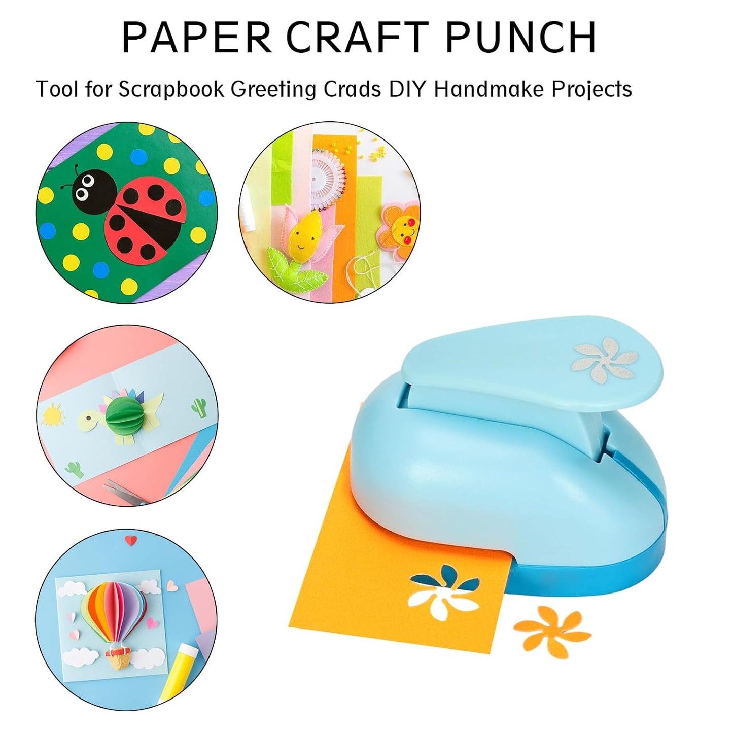 Craft Punches 8 Pack with 4 Sticker Paper, 0.6inch Hole Punch Shapes Medium Paper Punch Shapes, Craft Hole Punch for DIY Scrapbooking Nail Art Craft Punchers Supplies