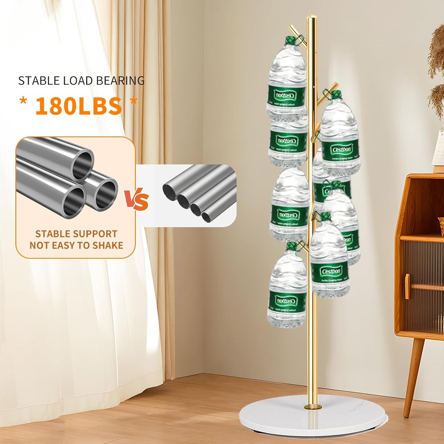 Coat Rack Stand with Natural Marble Base, Metal Freestanding Coat Rack, Modern Golden Coat Racks with 8 Hooks, Golden Standing Coat Hall Tree Hanger Stand for Scarf, Bag, Jacket