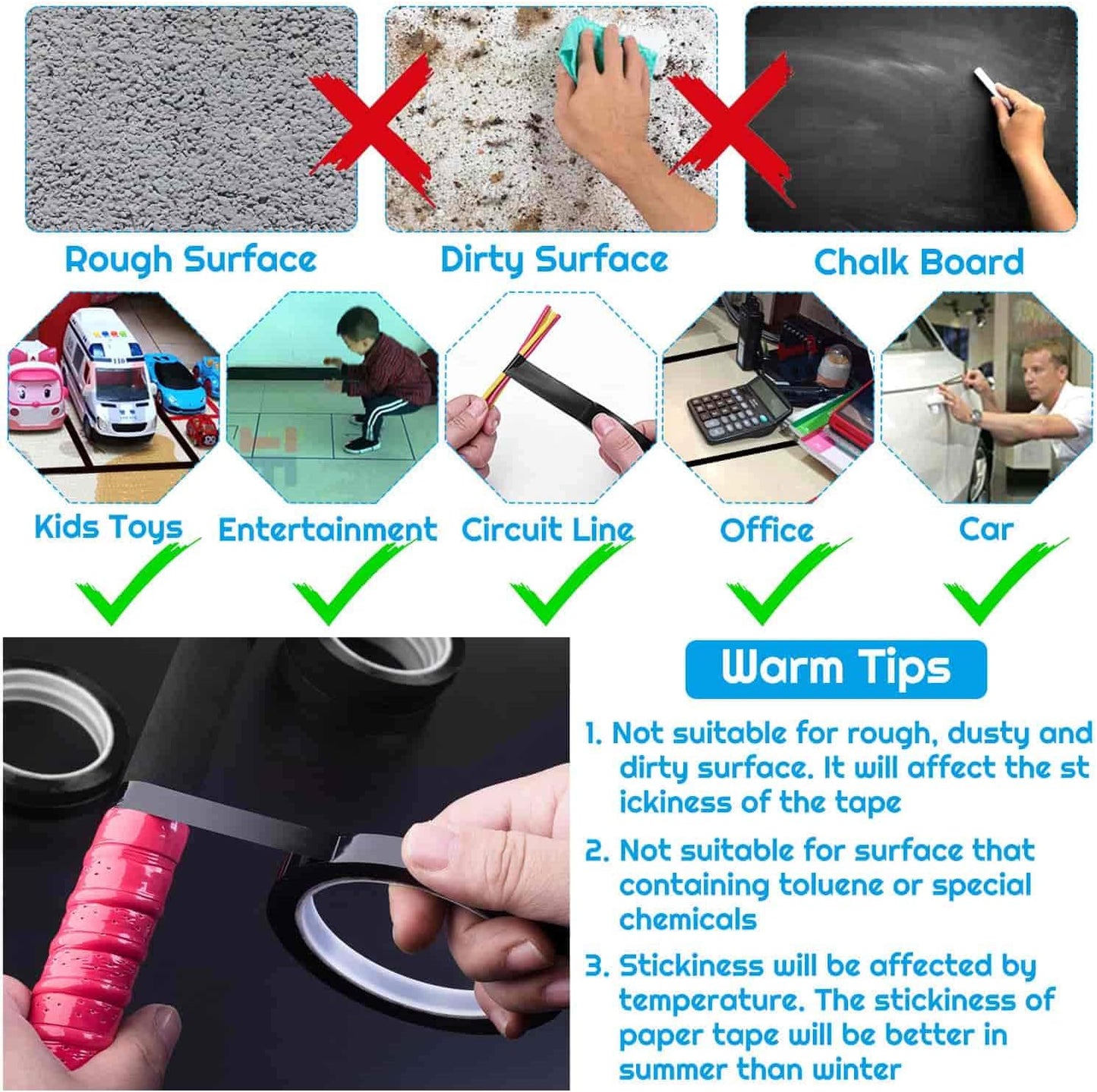 Audab 6 Rolls 1/4 Pinstripe Tape Vinyl Chart /White Board Tape Lines Dry Erase Whiteboard Thin Tape Pinstriping Graphic Grid Marking Tape