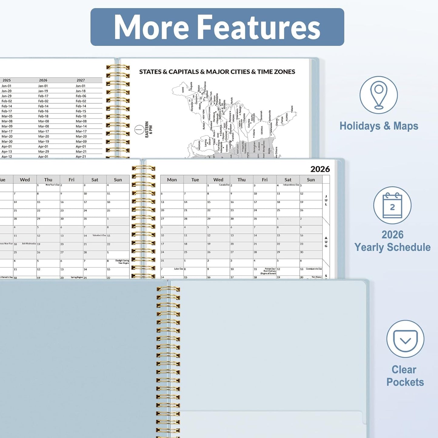 SUNEE 2026 Appointment Book, Quarter-Hourly, Weekly & Monthly - from January 2026 - December 2026, 8.5"x11" Weekly Planner, Flexible Cover, Note Pages, Pockets, Bookmark, Spiral Binding, Gray Blue
