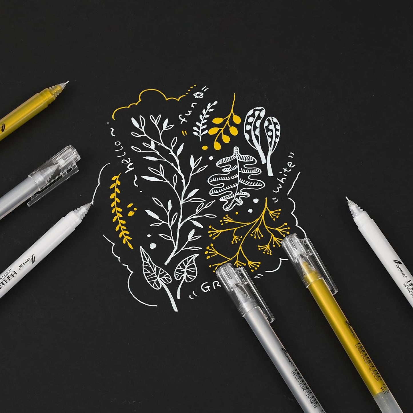3 Colors 0.6mm Extra Fine Point Gel Pen Set – White, Gold & Silver Gel Ink Pens for Artists Drawing on Black Paper, Sketching, Bullet Journaling & Holiday Crafts