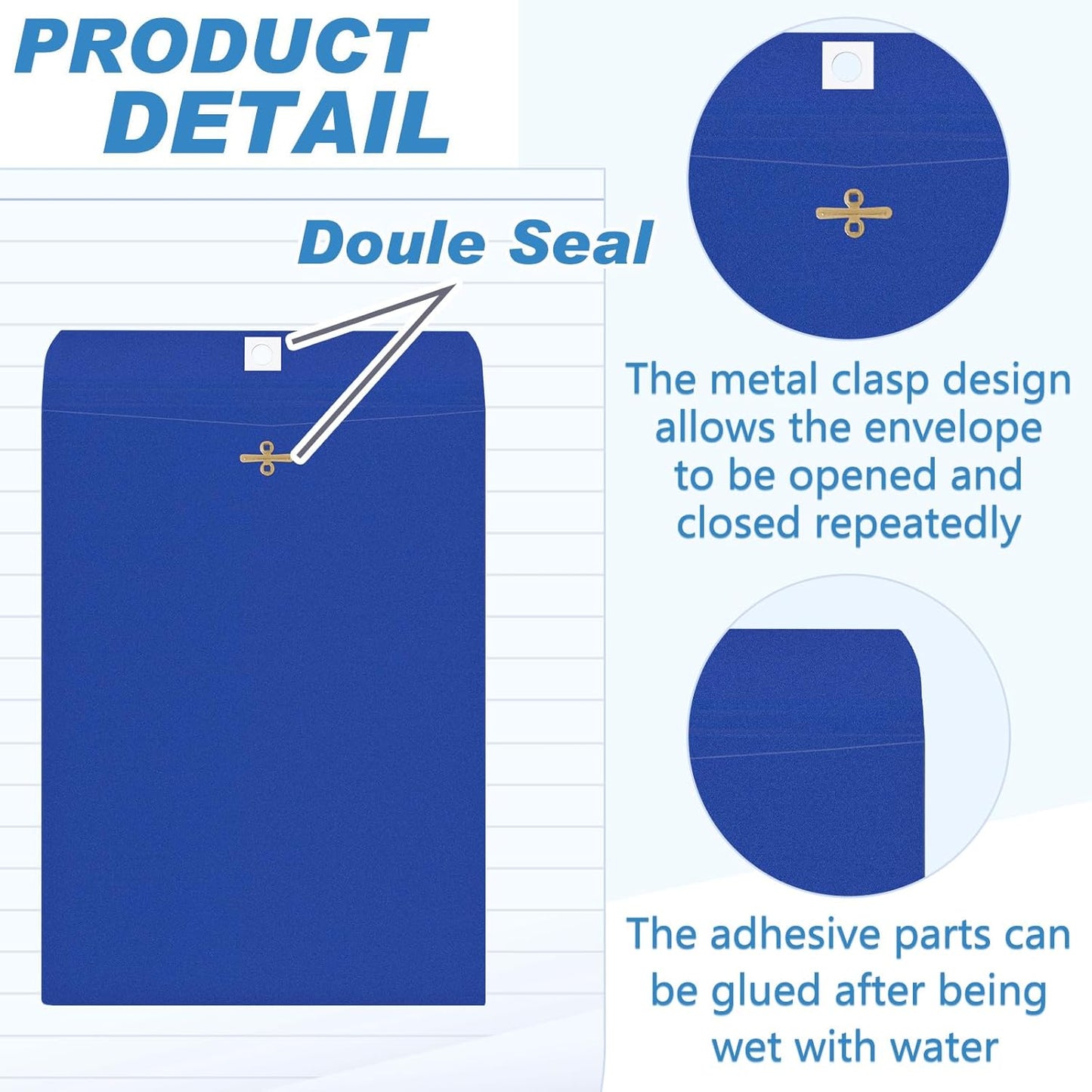 Geyee 100 Pcs Clasp Manilla Envelopes 9 x 12 Inch Gummed Colored Envelopes for Storing or Mailing for Home Office Business Supplies(Navy Blue)