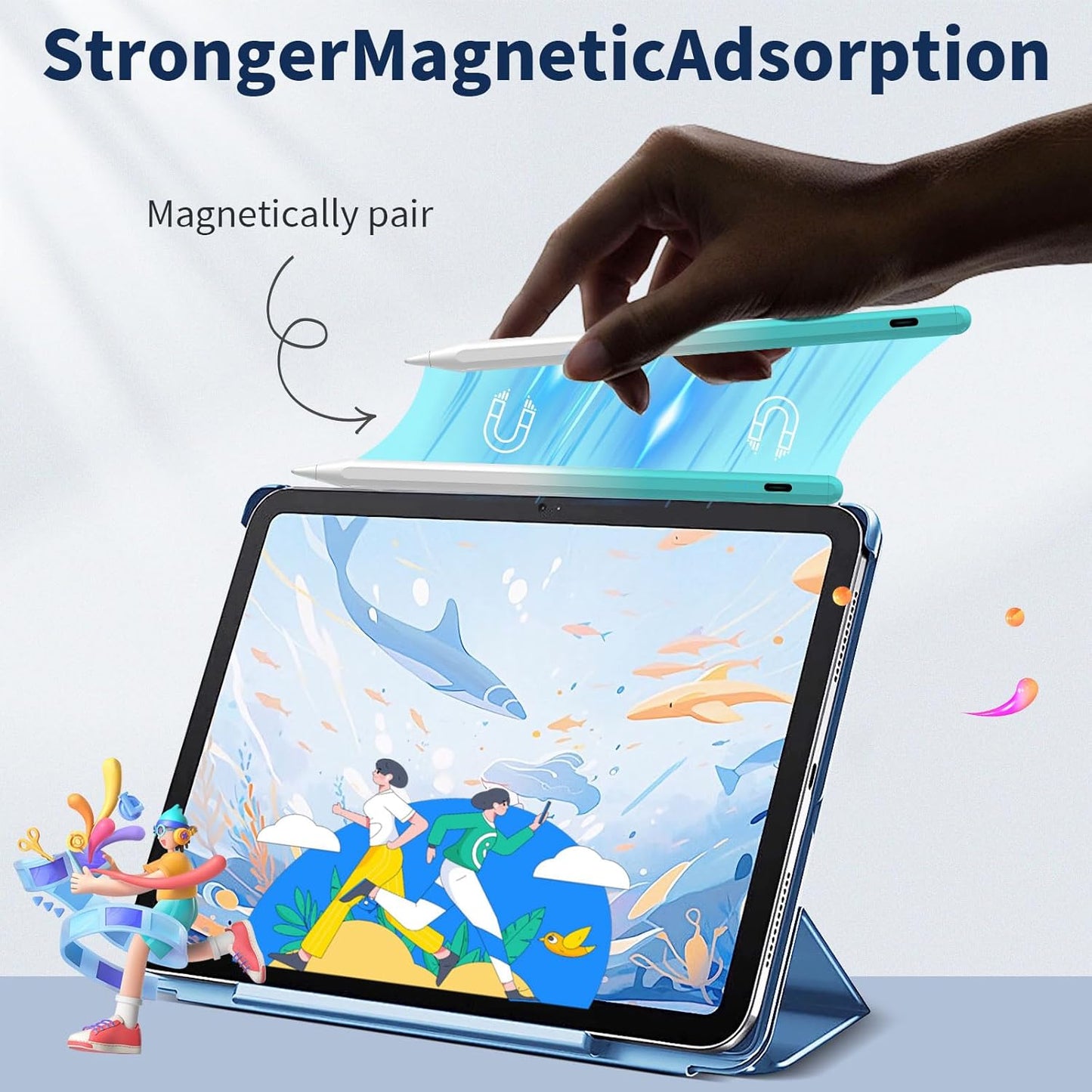 Stylus Pen for iPad,(2018-2025) Fast Charge with Tilt Sensitivity & Palm Rejection iPad Pro 11"/12.9", iPad mini 5/6, iPad Air 3/4/5, 6/7/8/9/10 (White Green)