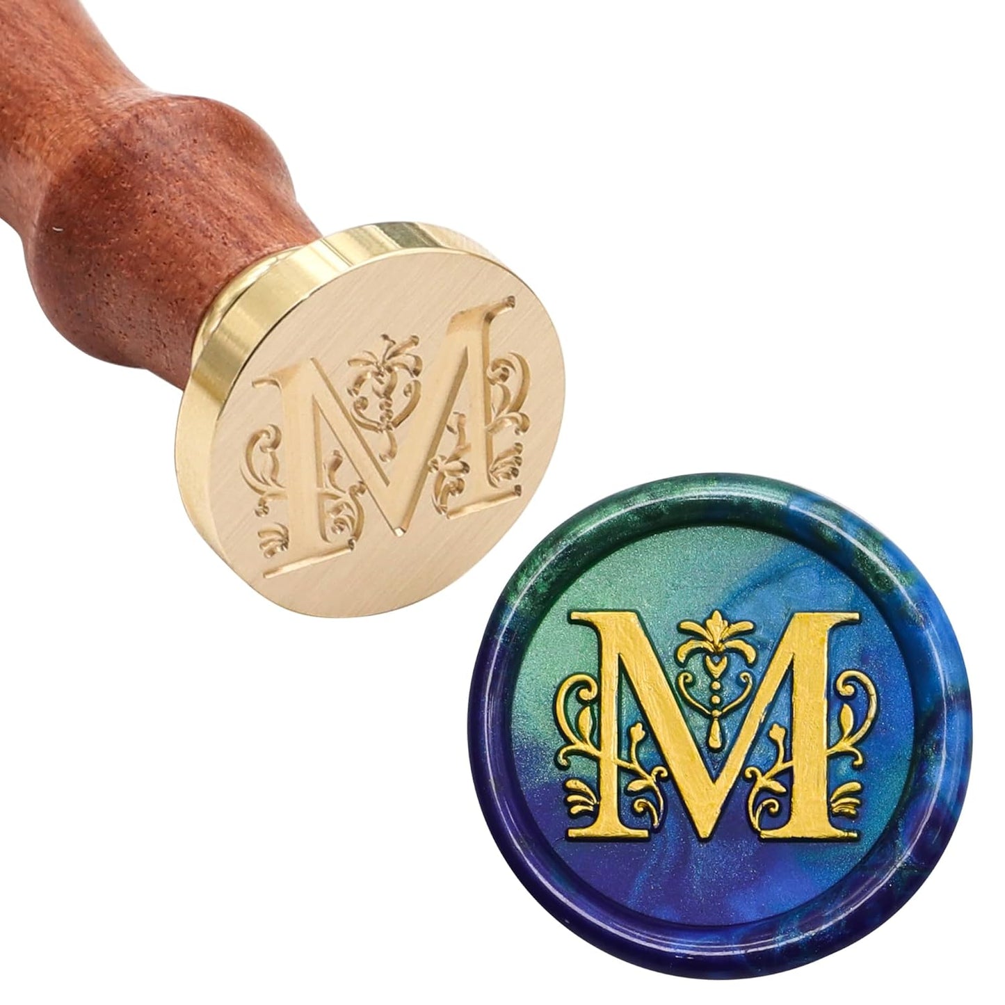 SWANGSA Initial Alphabet M Wax Seal Stamp Kit, Classic Retro Letter Sealing Stamp with 200pcs Sealing Wax Beads Kit for Wedding Invitations Cards Envelopes (M)