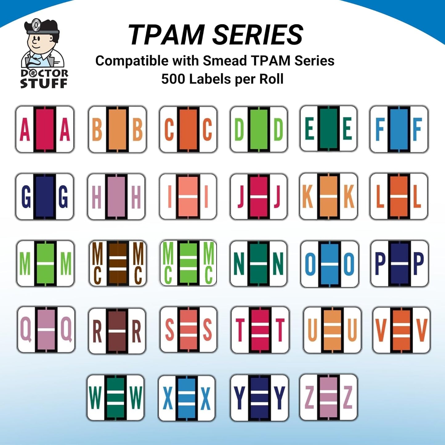 Doctor Stuff - File Folder Labels, Alphabet Letter O, Compatible with Smead BCCR/BCCS - TPAM Series Alpha Stickers Blue, 1" x 1-1/4", 500/Roll