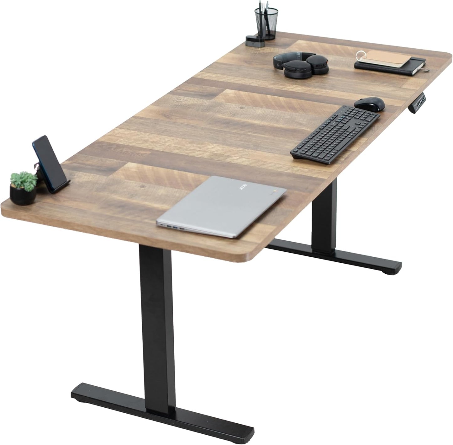 VIVO Electric 71 x 30 in Standing Desk, Memory Height Adjustment, 1B Series, Reclaimed Wood Top Black Frame, DESK-KIT-1B7P