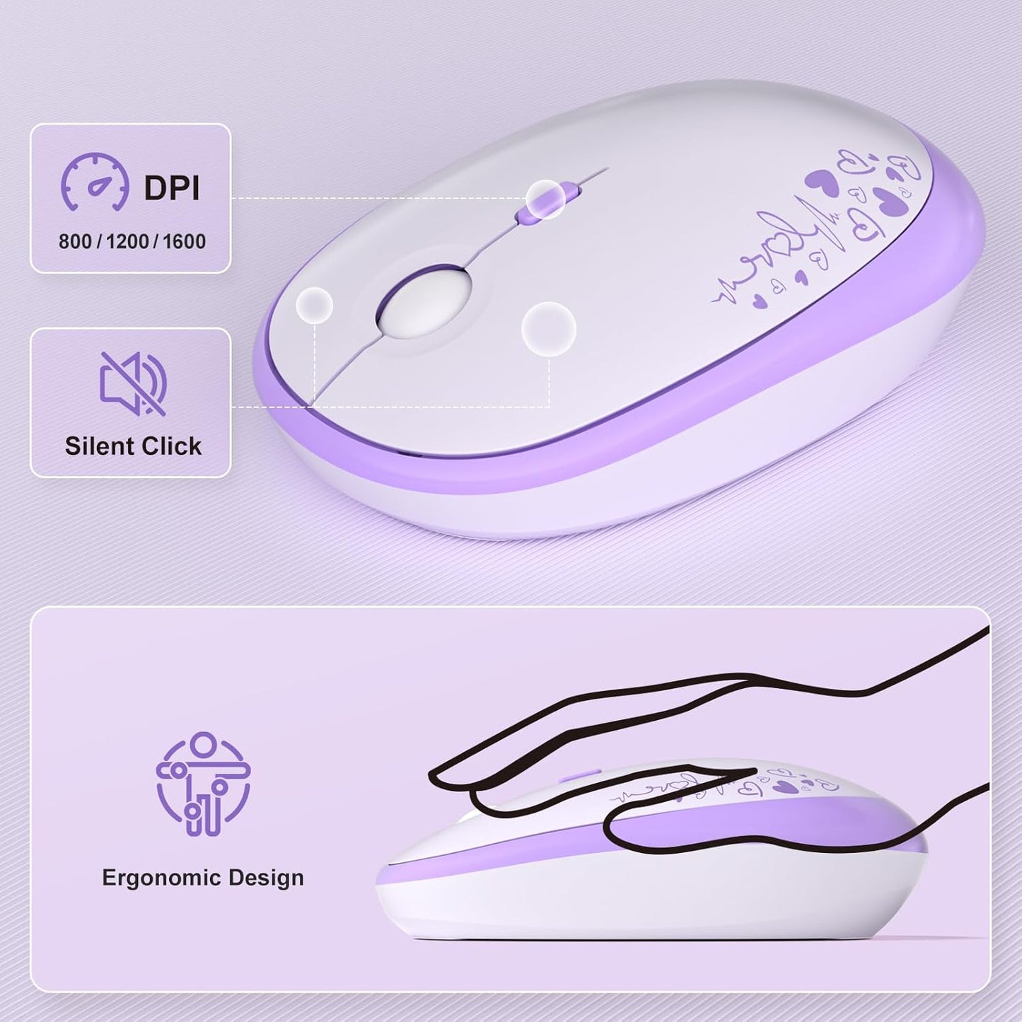 MOFII Wireless Keyboard and Mouse Combo, Cute Retro Typewriter Keyboard and Silent Mouse, 2.4GHz Full Size Computer Keyboard Wireless Mouse Set for PC, Laptop, Desktop, Windows (Purple Colorful)