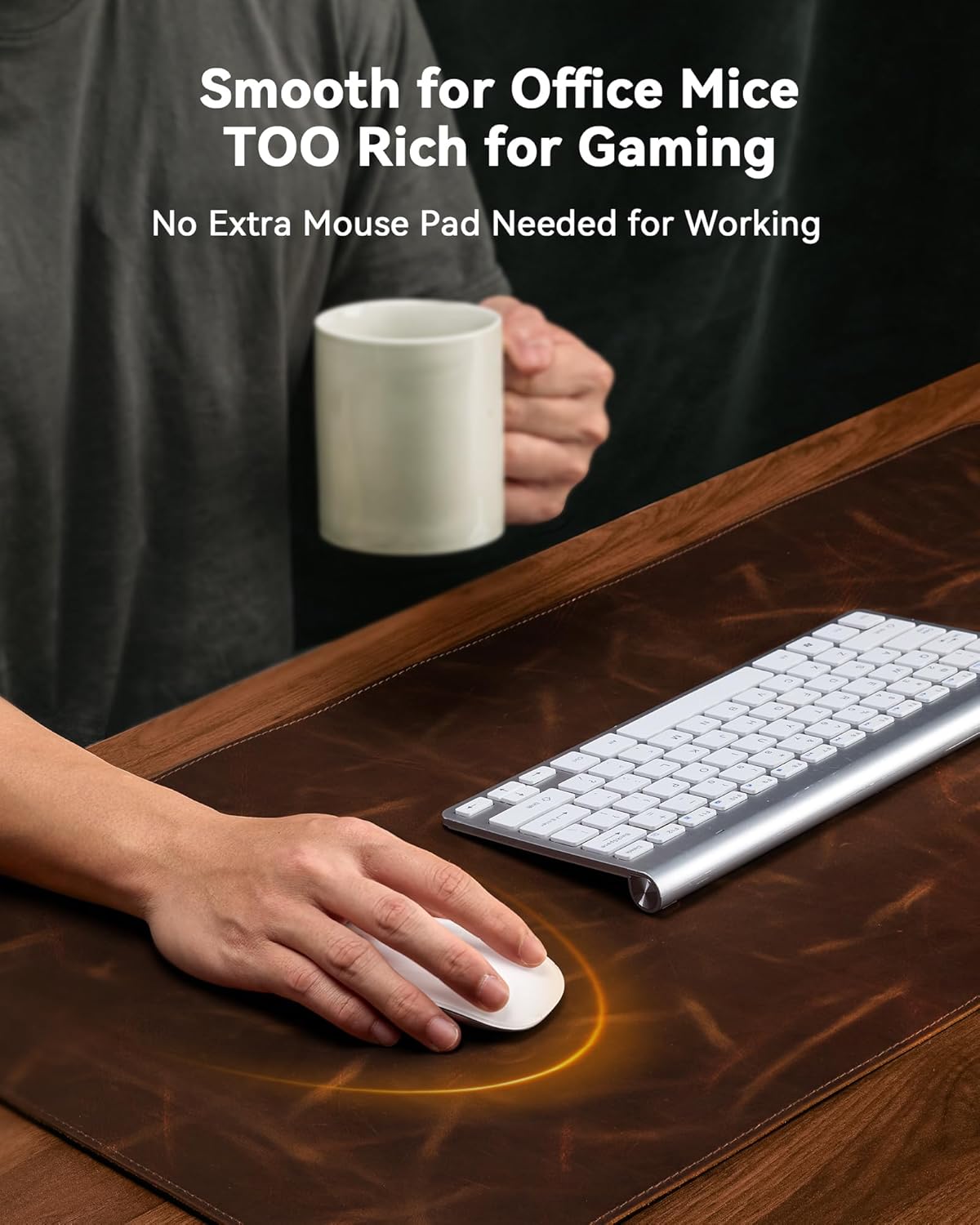 YSAGi Leather Desk Mat, 35.4"x17"Real Leather Desk Pad,3mm Thick Desk Blotter with Stiched line,Oil-Wax Feel Mouse pad and Self-Healing Laptop Pad for Home & Office(Classic Dark Brown)