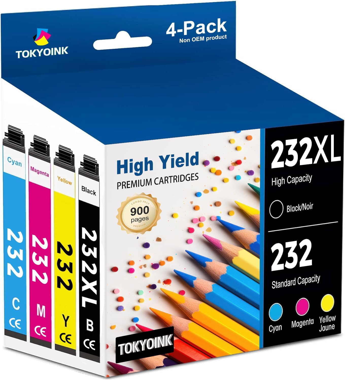 TOKYOINK 232XL Ink Cartridges Combo Pack Remanufactured Replacement for 232 Ink Cartridge 232 XL for Printer XP-4200 WF-2930 XP-4205 WF-2950 Printer Ink (Black, Cyan, Magenta, Yellow 4 Pack)