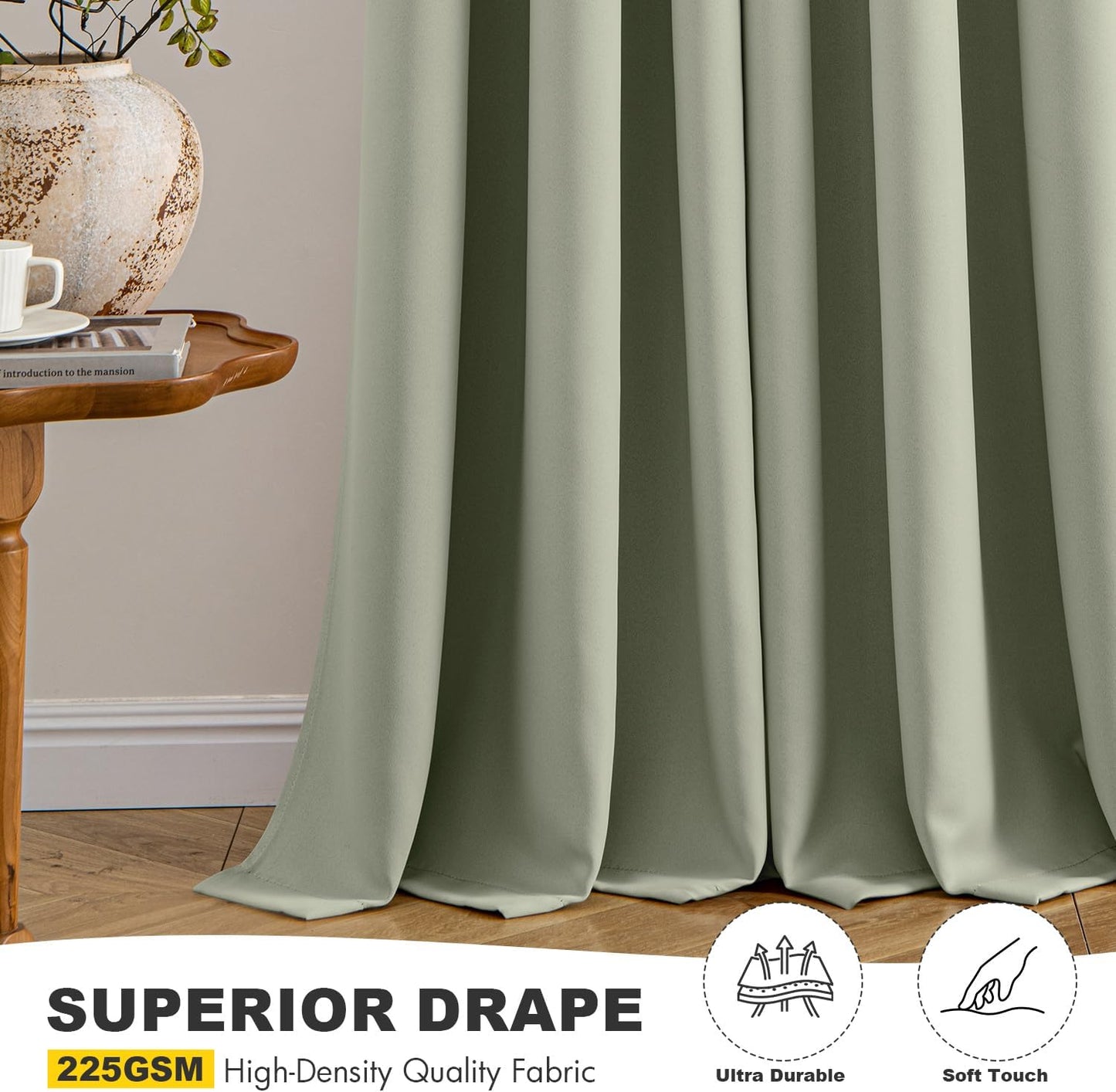 MIULEE Sage Green Blackout Curtains - Thermal Insulated Bedroom Curtains Room Darkening Drapes for Living Room Kitchen Grommet Top Light Blocking Window Treatment, 40 x 54 Inches Long, 2 Panels