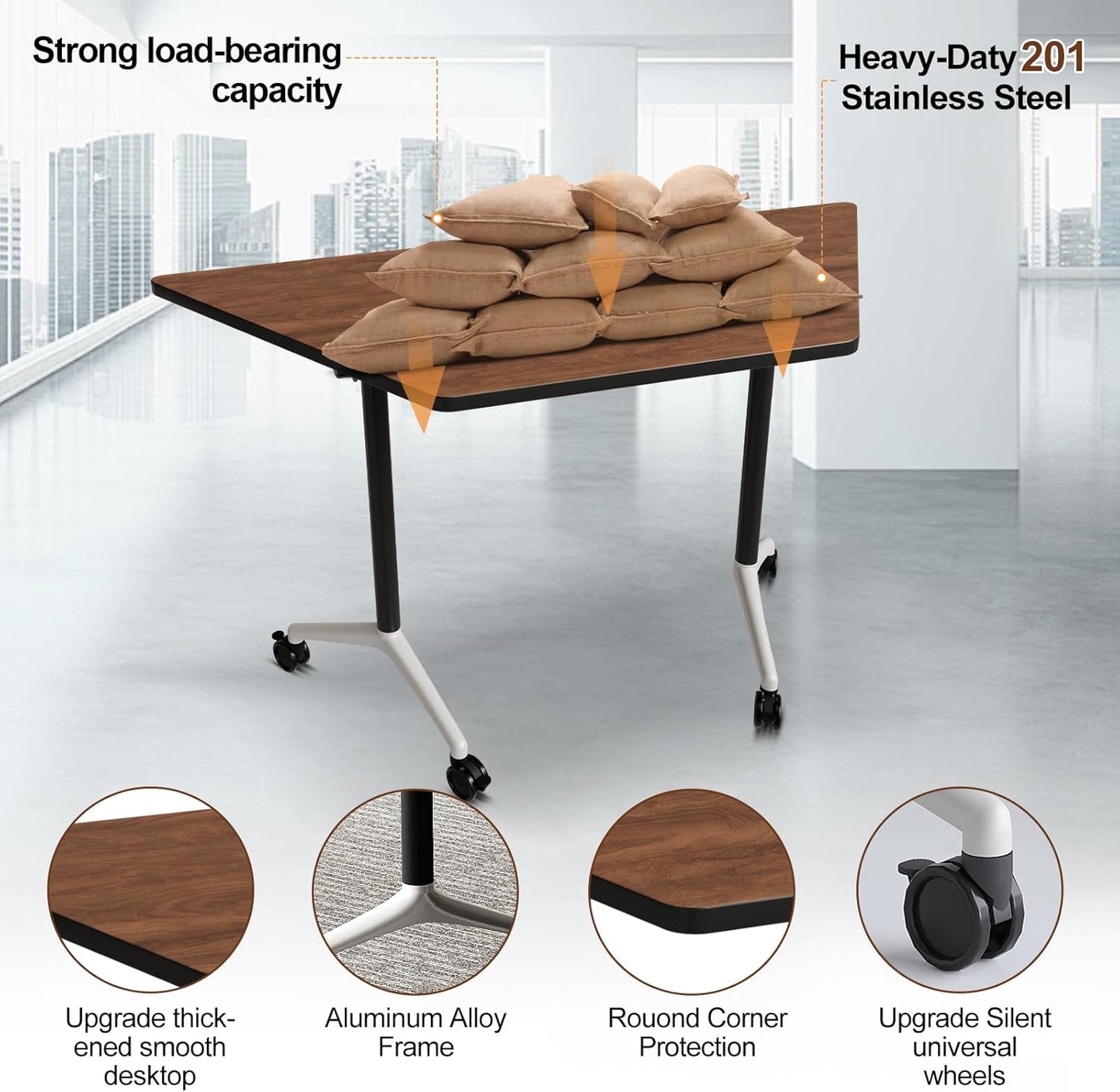 Conference Room Table with Flip-Top Design for Dynamic Meetings, Business Table Computer Desk with Heavy-Duty Frame,Foldable Seminar Meeting Tables for Home Office (4, D, 47.2IN)