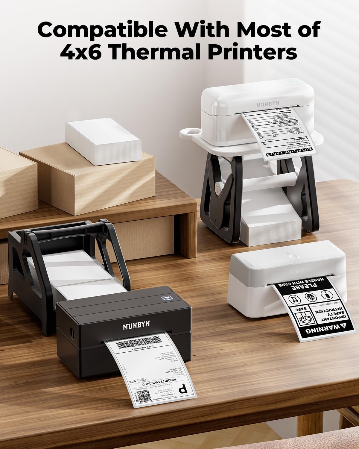 MUNBYN 4"x6" Direct Thermal Shipping Labels, Commercial Grade Permanent Adhesive Fanfold Mailing Postage Label Paper for Thermal Printers and Packages, 220 Sheets per Stack