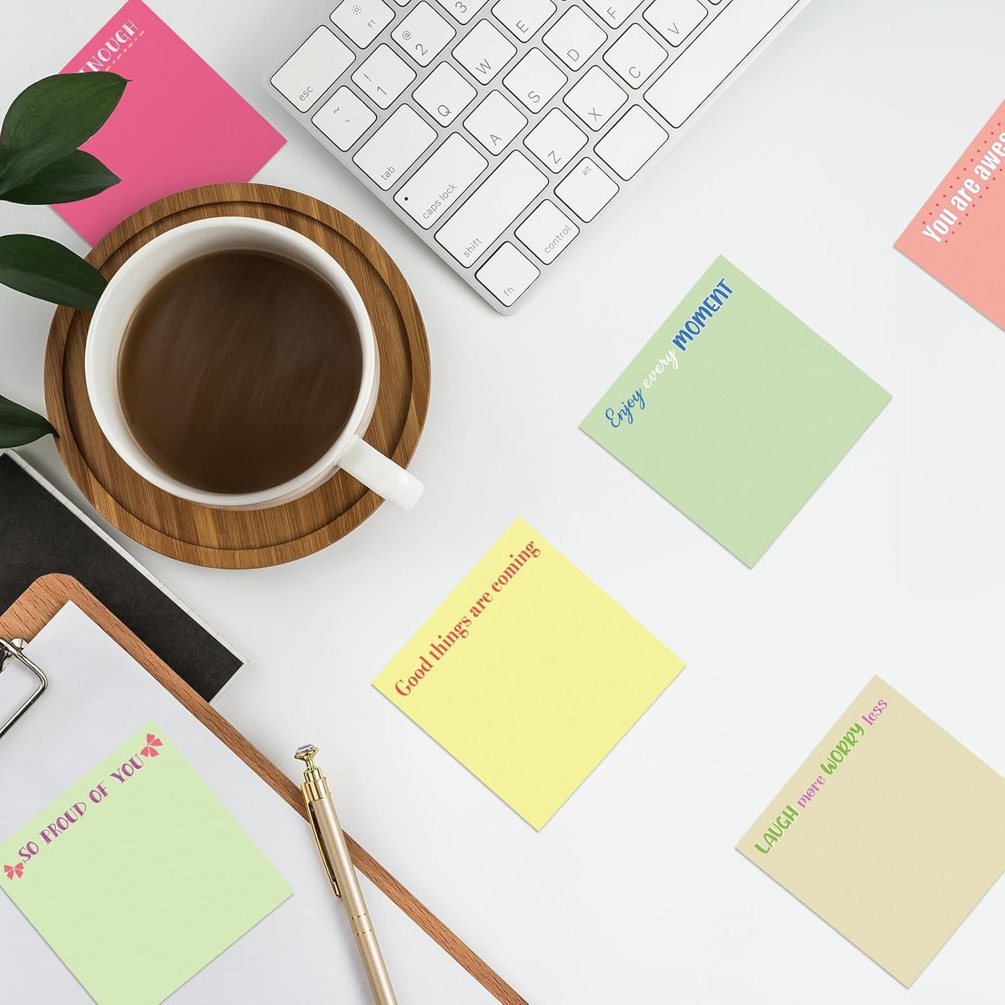 Zonon 12 Pieces Inspirational Sticky Notes 3 x 3 Inch Motivational Fun Notepads Positive Gifts for Teacher Nurse Coworkers Work Studying Supplies(Macaron Style)