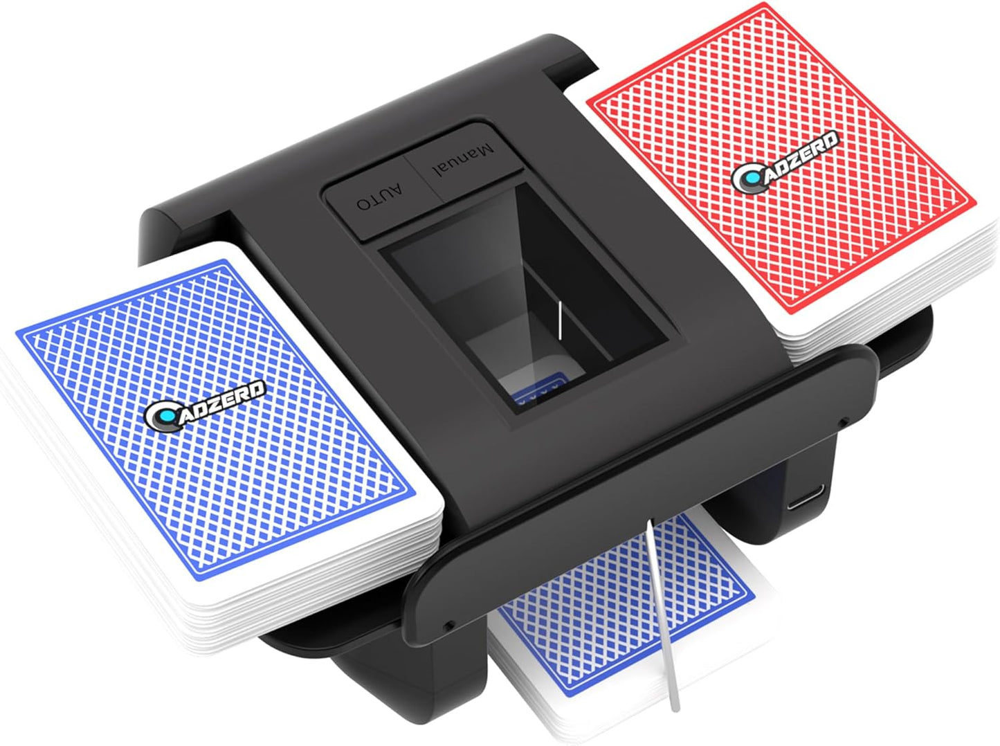 ADZERD Automatic Card Shuffler for 1-2 Decks with Dual Auto/Manual Modes, USB-C Rechargeable, Quiet Operation, Compatible with UNO, Poker, Mahjong, Bridge, Rummy, Skip-Bo, Phase 10 & More