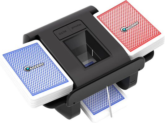 ADZERD Automatic Card Shuffler for 1-2 Decks with Dual Auto/Manual Modes, USB-C Rechargeable, Quiet Operation, Compatible with UNO, Poker, Mahjong, Bridge, Rummy, Skip-Bo, Phase 10 & More