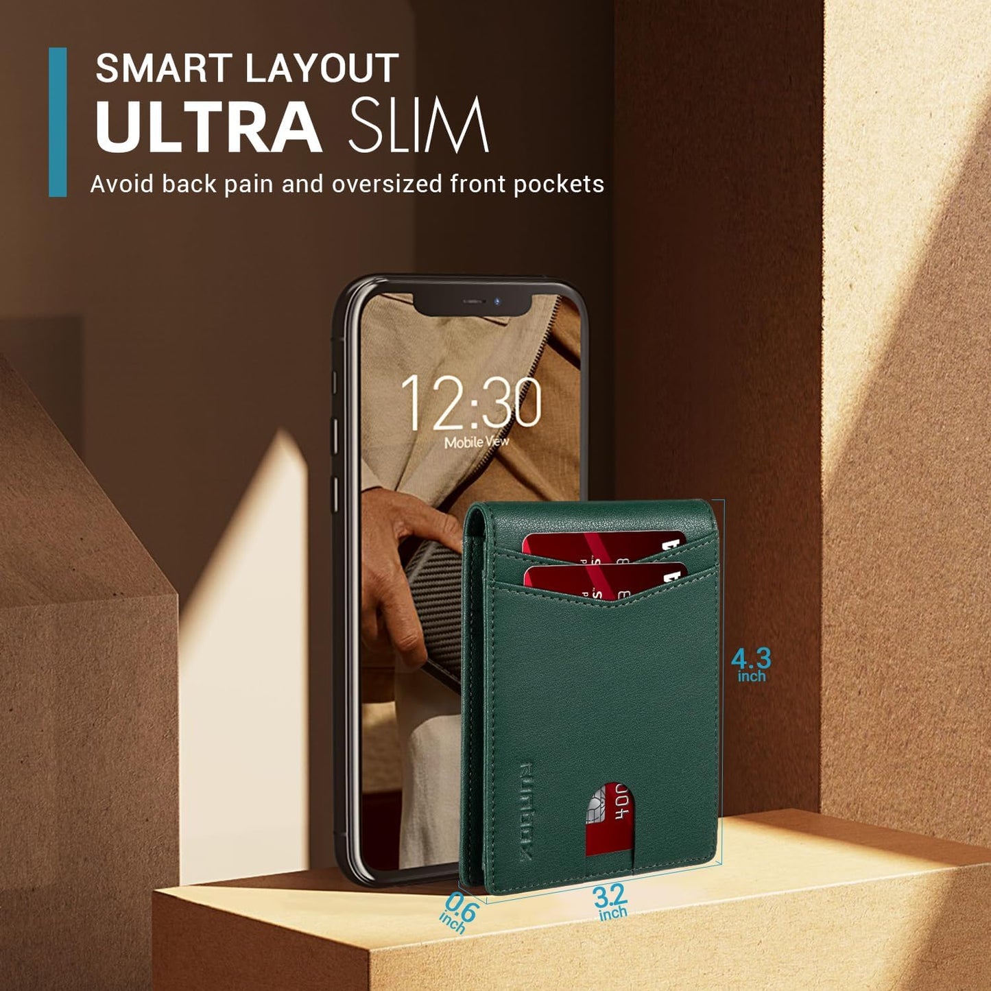 RUNBOX Wallet for Men Slim Rfid Leather 2 ID Window With Gift Box