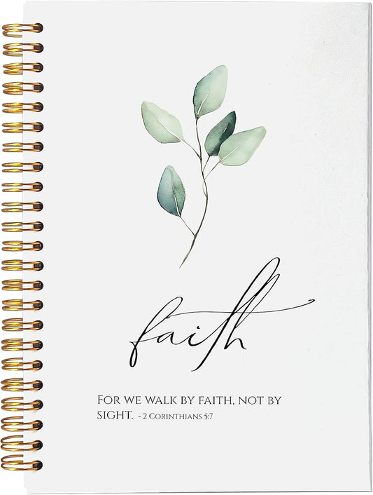 VNWEK Christian Bible Journaling Notebook,Church Notes Notebook,2 Corinthians 5:7 Walk by Faith Spiral Journal 5.5x8.3 Inch,Christian Journals for Women