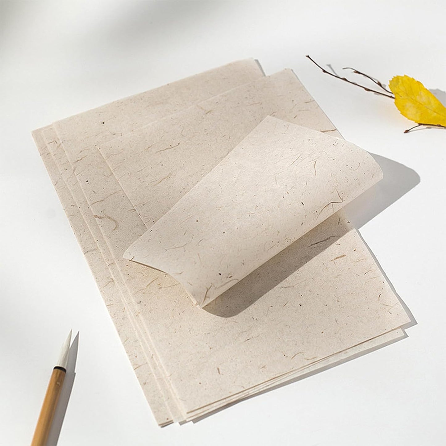 Benvo 50 Sheets A4 Natural Mulberry Paper Visible Leaves Fiber Rice Paper Printable Decoupage Tissue Paper Sheets for Writing, Painting, Card Making, DIY Crafts(8.3x11.7in, Semi Transparent Jute)