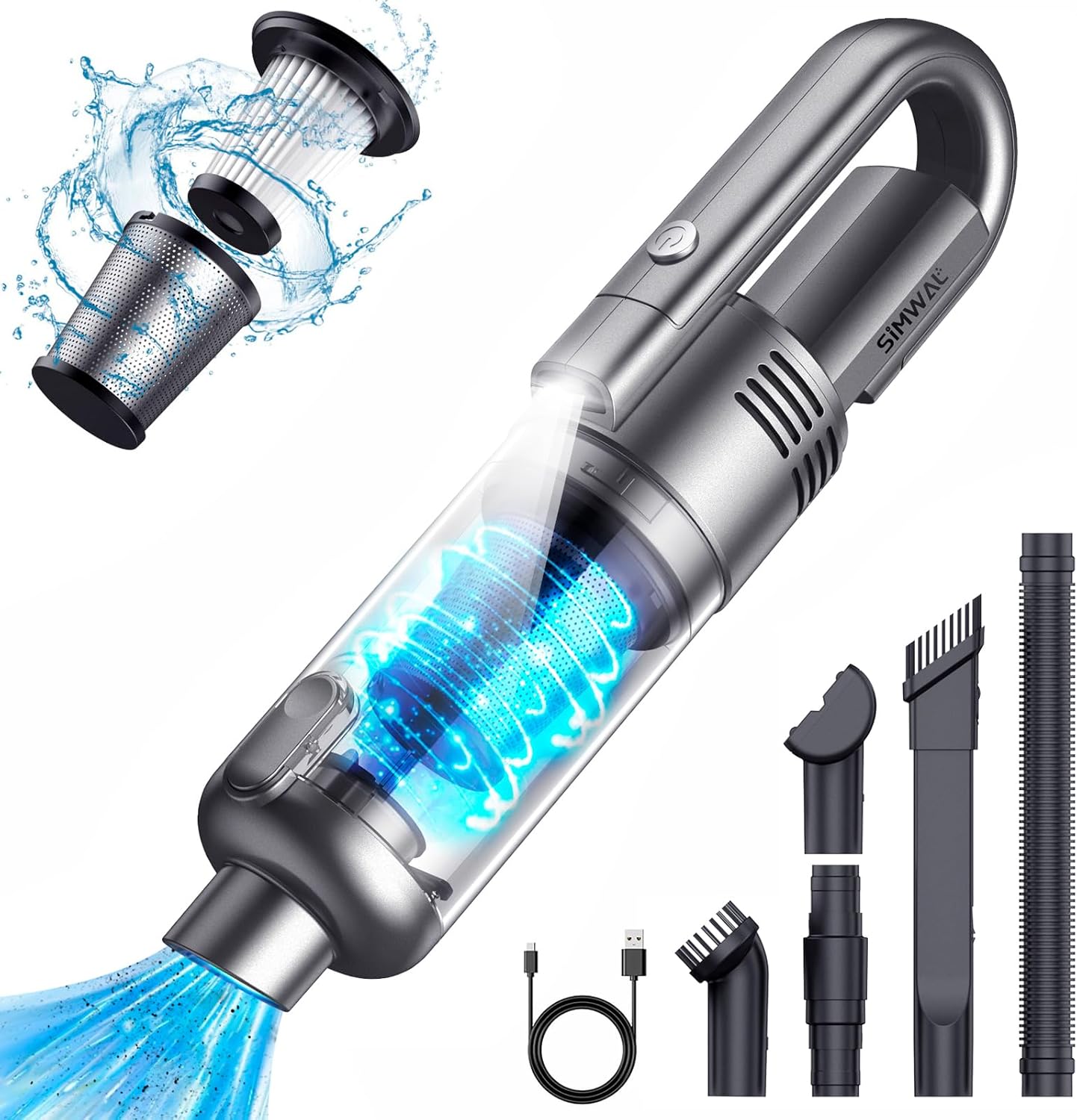 Handheld Car Vacuum Cleaner Cordless: 9500PA Powerful Suction Portable Lightweight Hand Held Vacuum - Large Capacity Battery Last Long Wireless Mini Vacuum with LED Light for Home Office Cleaning