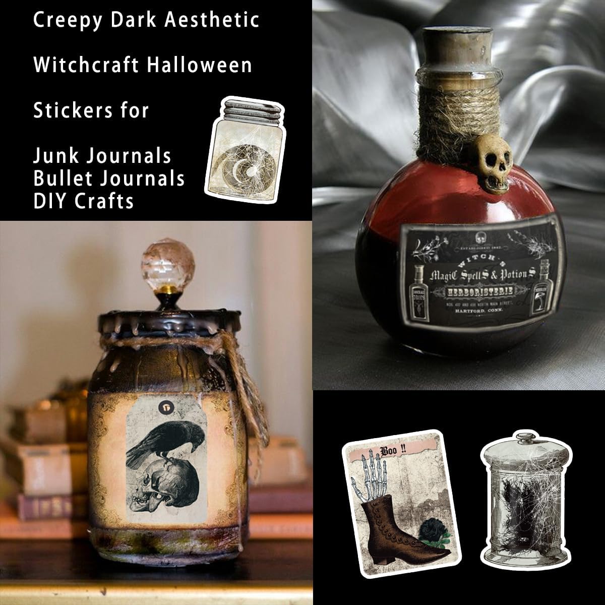Prstincol 106 Pcs Potion Labels Stickers, Apothecary Sticker Dark Aesthetic Wine Bottle Sticker for Scrapbooking, Wicca Stickers for Junk Journal Bullet Journals DIY Crafts