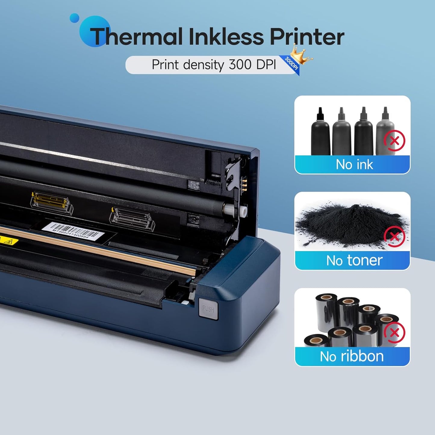 iDPRT MT888 Portable Thermal Printer Wireless for Travel,Support 8.5" X 11" US Letter Compatible with iOS, Android & Laptop,Bluetooth Mobile Inkless Printer with Case, Blue