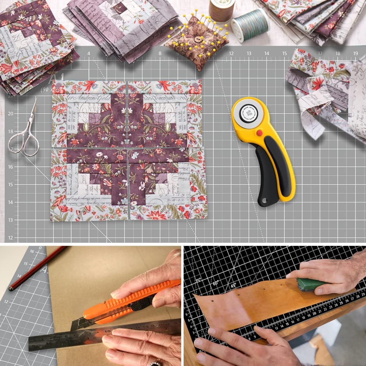 Headley Tools Thickened 36 x 48 Inch Self Healing Sewing Cutting Mat, A0 Rotary Cutting Sewing Mat for Crafts, Double Sided 5-Ply Table Cutting Board for Fabric Quilting Leather Hobby, Grey/Black