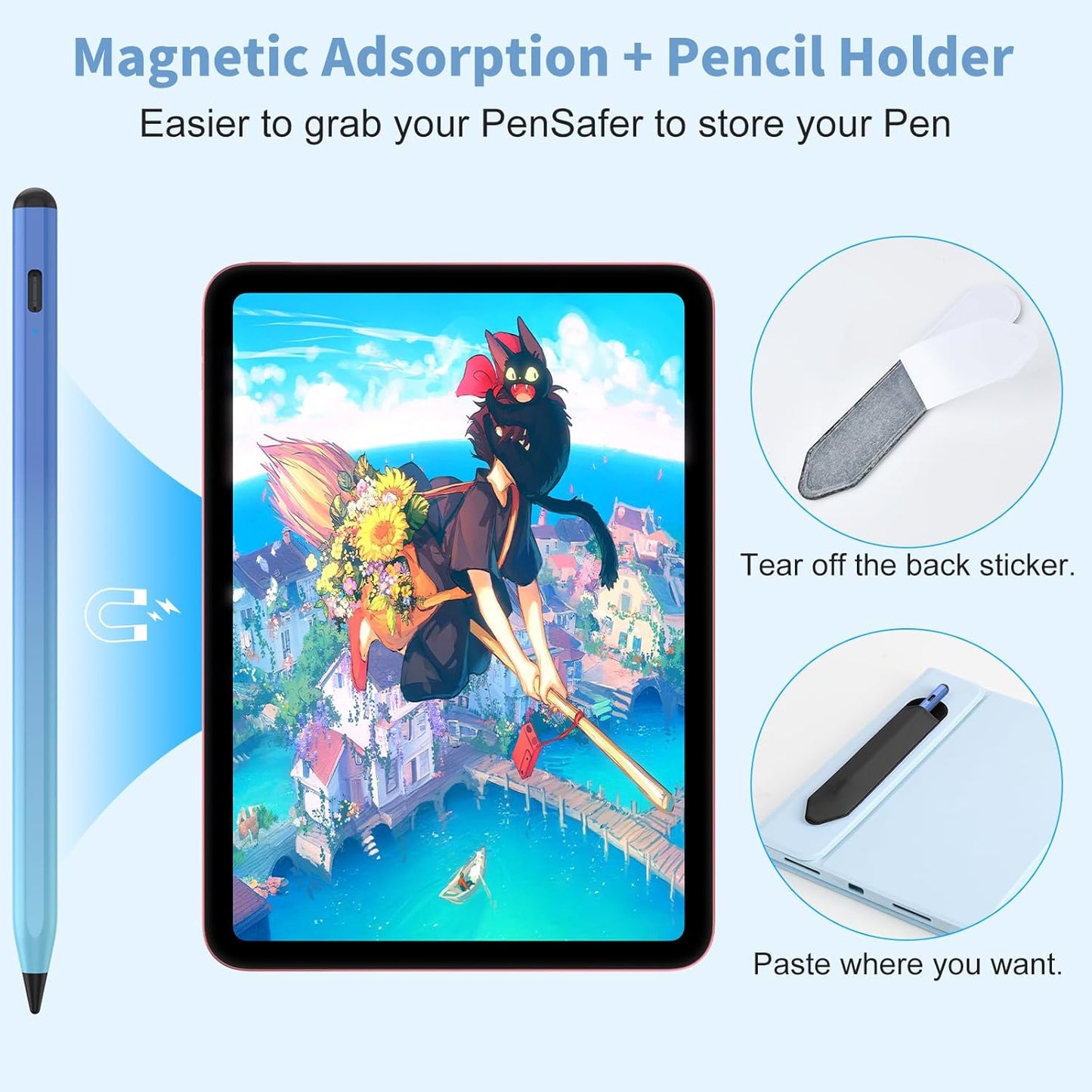 Stylus Pen for iOS&Android Touch Screens, Active Pencil for Samsung, Smart Digital Stylus Pens for Lenovo/Huawei/Vivo/Mi Tablets, iPhone/Google Pixel Smart Phones Drawing&Writing (Gradient Blue)