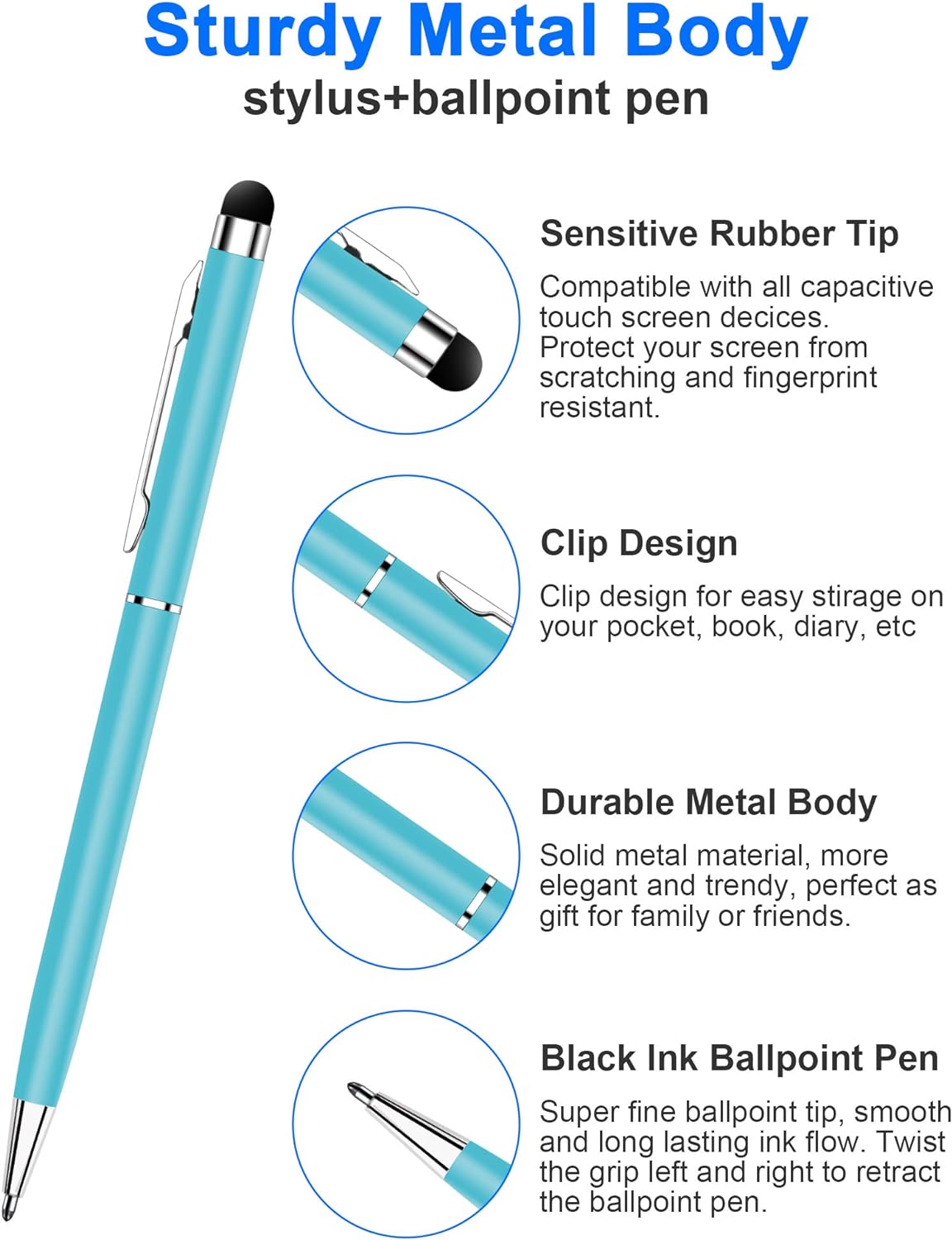 innhom 12 Pack Stylus Pens for Touch Screens Stylus Pen for ipad Compatible with iPad iPhone Tablets Samsung Kindle and Black Ink Ballpoint Pens-2 in 1 Stylists Pens