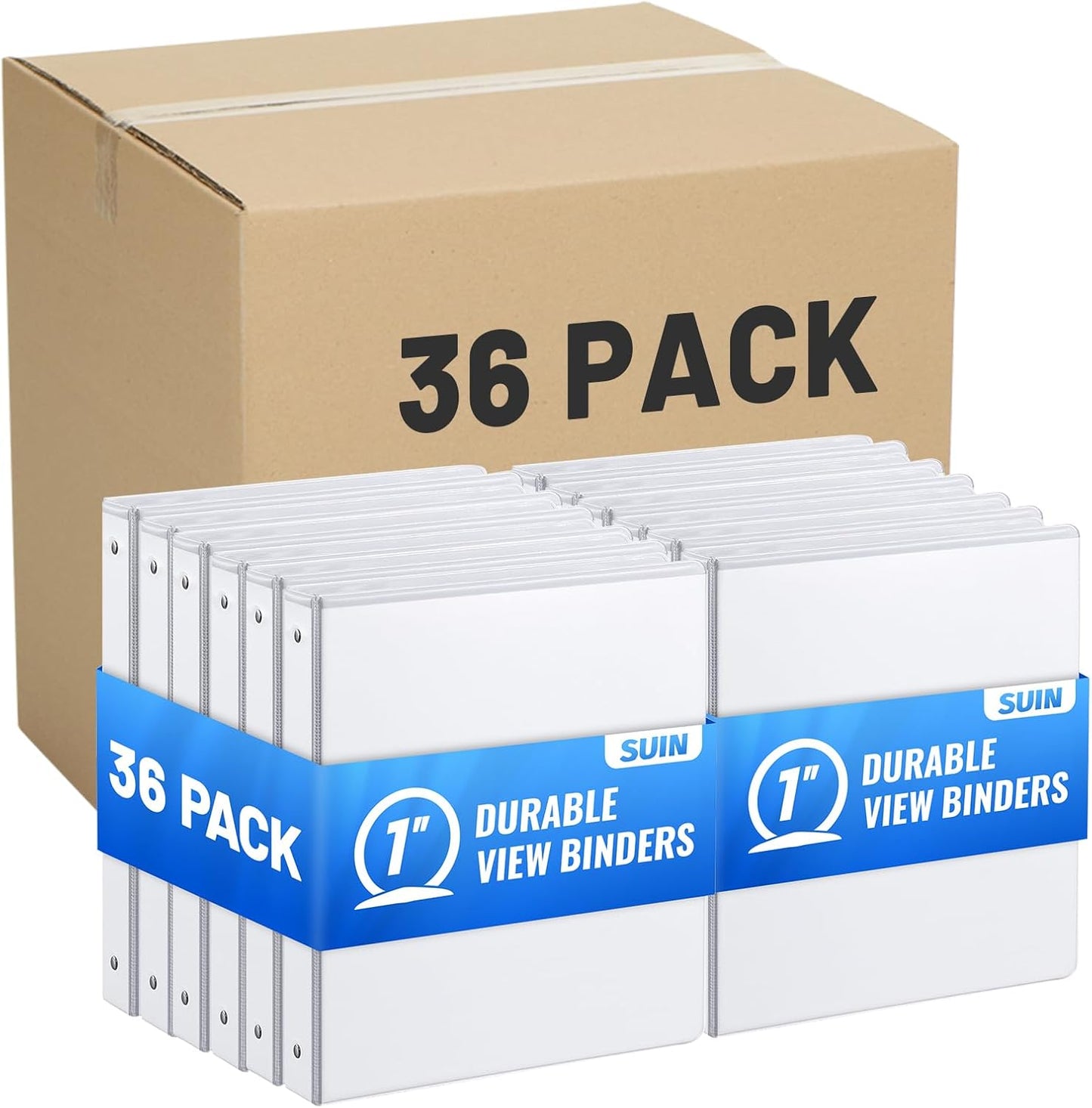 Basic 3 Ring Binder -1 or 1/2'' Binders with Roung Ring Binder, Large 100/200 Sheet Capacity, Fit 8.5" x 11" US Letter Size Paper, 12 Pack White (1'' White - 36 Packs)