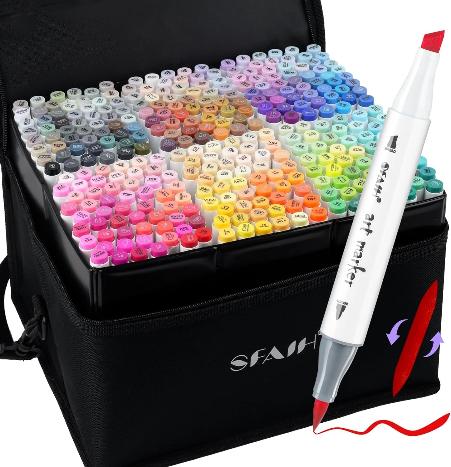 SFAIH Alcohol Markers Brush & Chisel Tip 321 Set - Dual Tip Professional Artist Markers for Adult Coloring Books, Illustration, Manga, Animation, Architecture Sketching - Refillable Ink